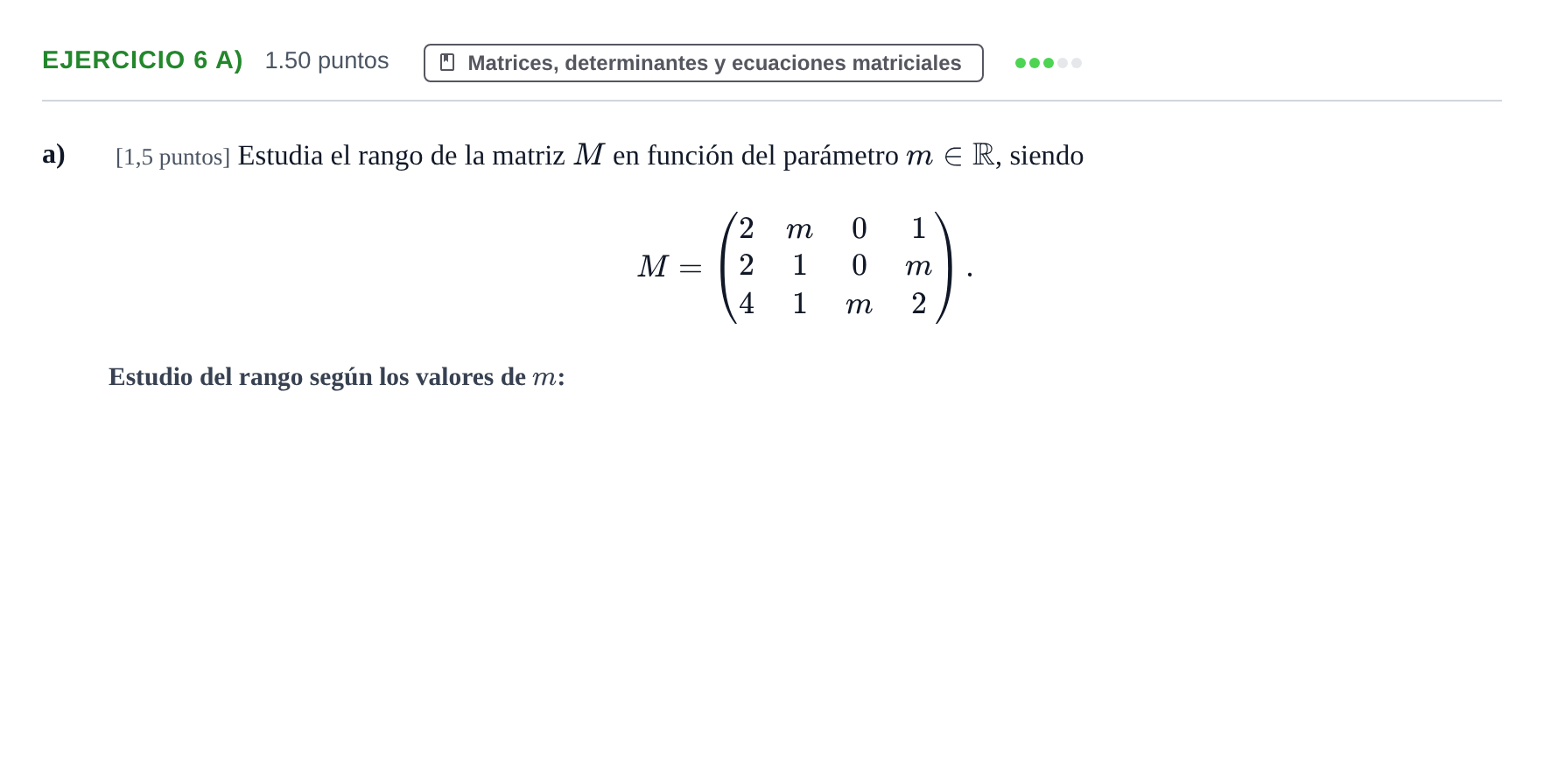Enunciado: Ejercicio 6 a) · Matemáticas II PAU Castilla-La Mancha Ordinaria 2022