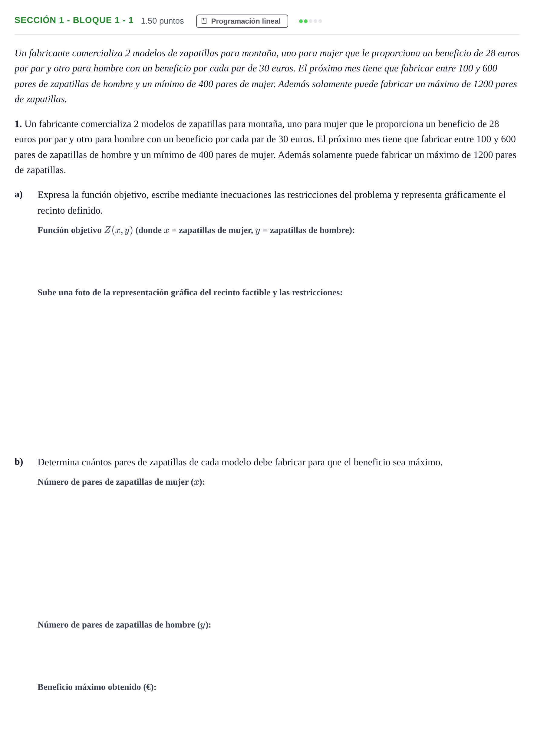 Enunciado: Ejercicio Sección 1 - Bloque 1 - 1 · Matemáticas aplicadas a las Ciencias Sociales II PAU Castilla-La Mancha Ordinaria 2022