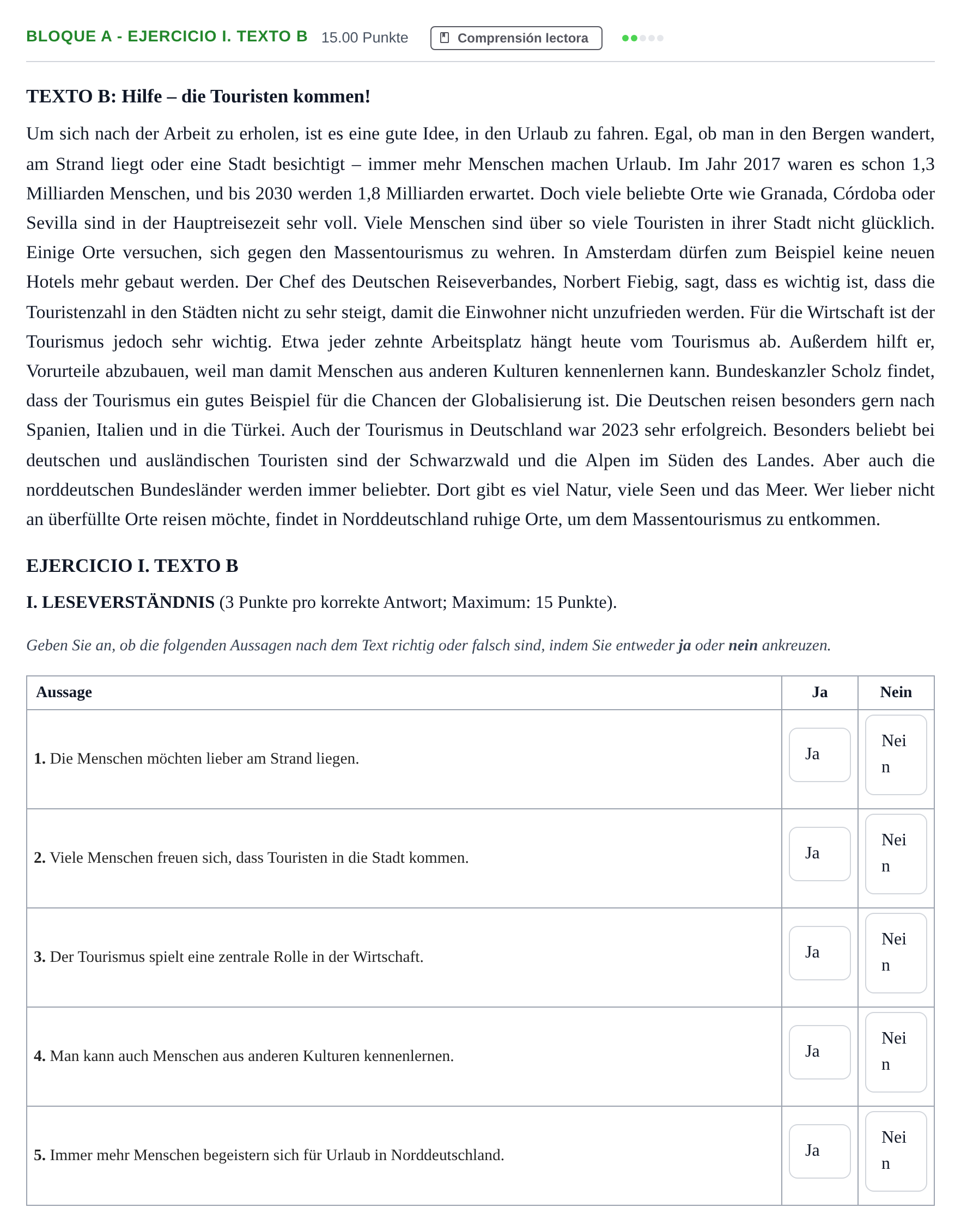 Enunciado: Bloque A - Ejercicio I. Texto B · Alemán PAU Andalucía Extraordinaria Reserva 2024