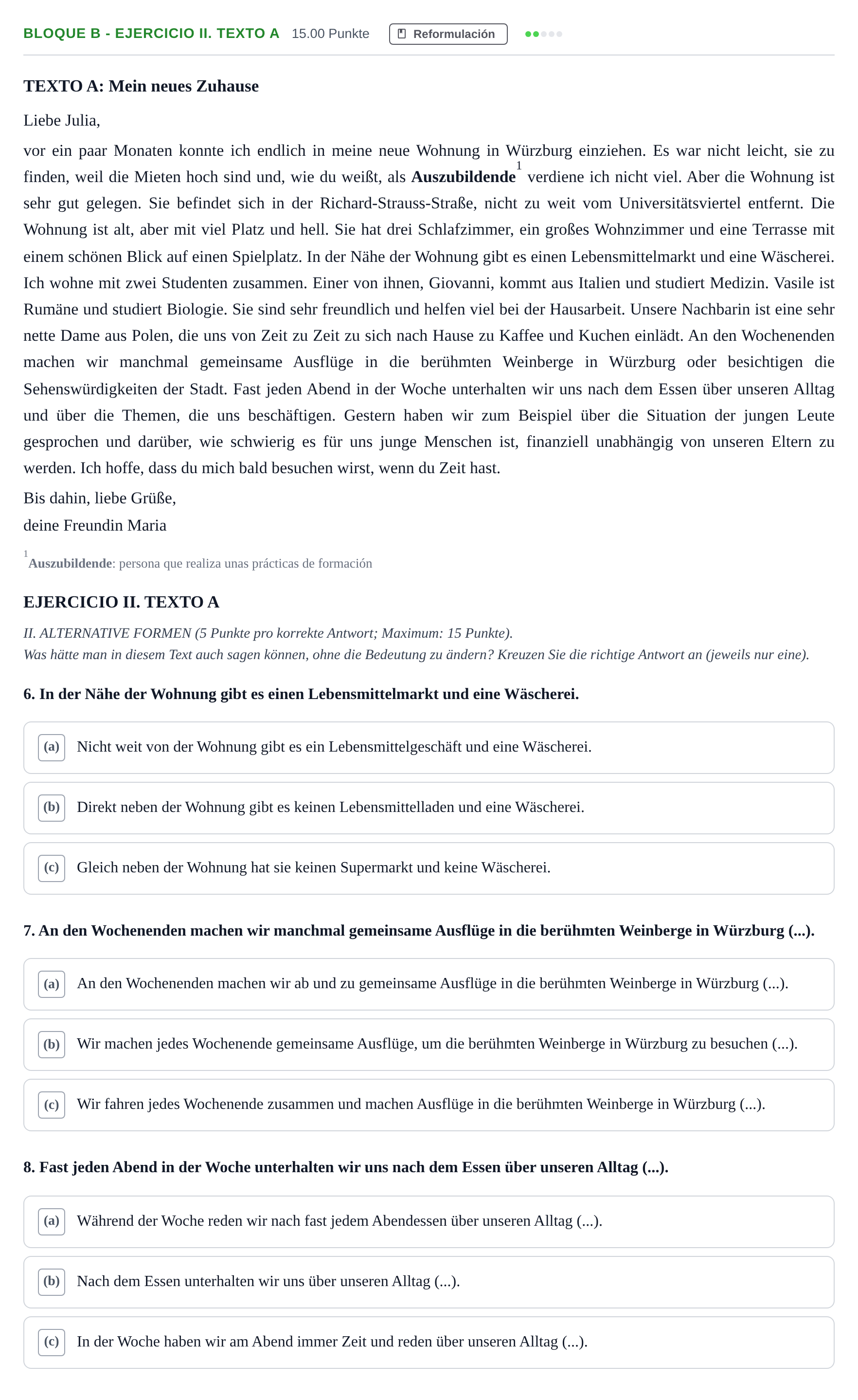Enunciado: Bloque B - Ejercicio II. Texto A · Alemán PAU Andalucía Extraordinaria Reserva 2024