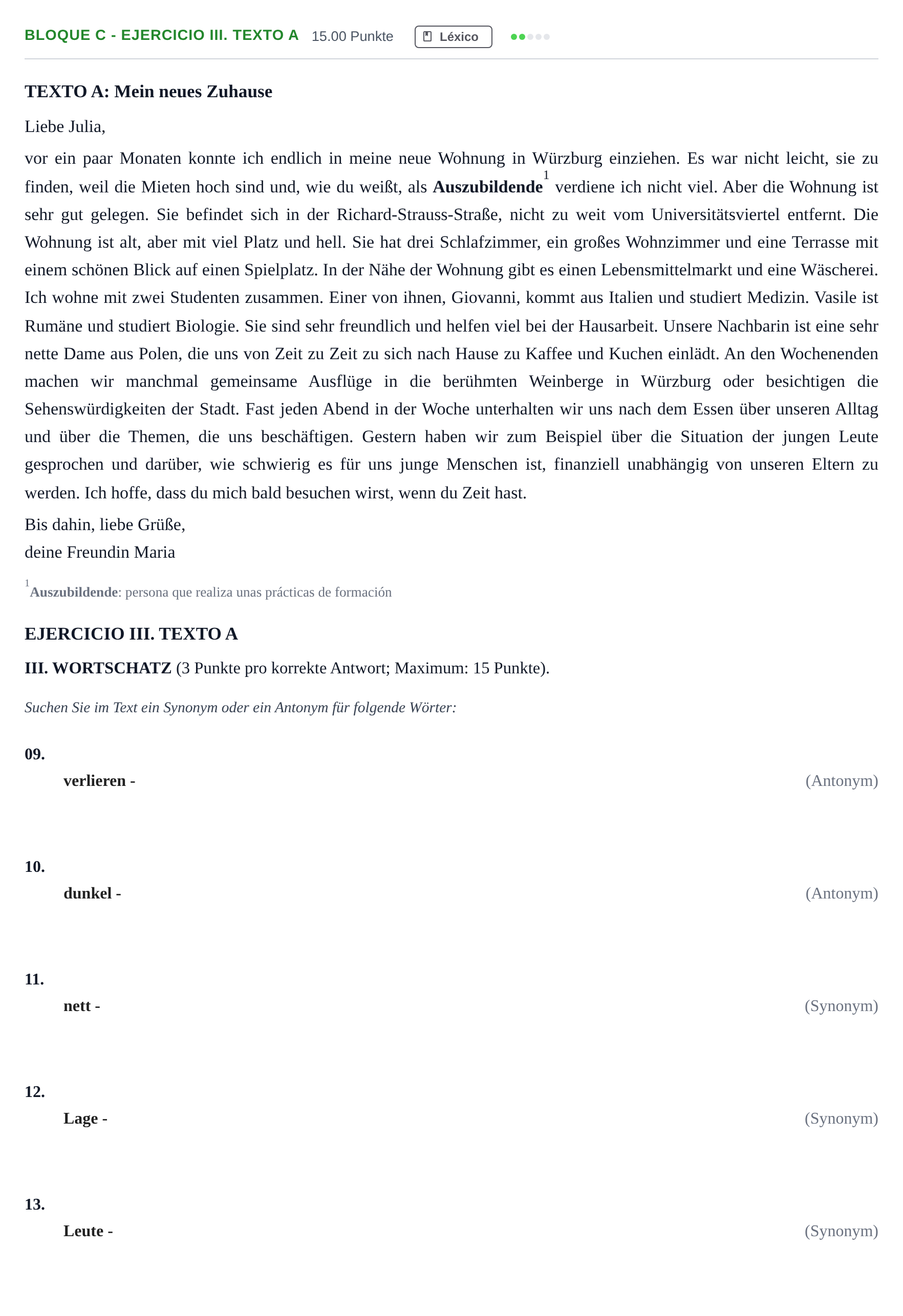Enunciado: Bloque C - Ejercicio III. Texto A · Alemán PAU Andalucía Extraordinaria Reserva 2024