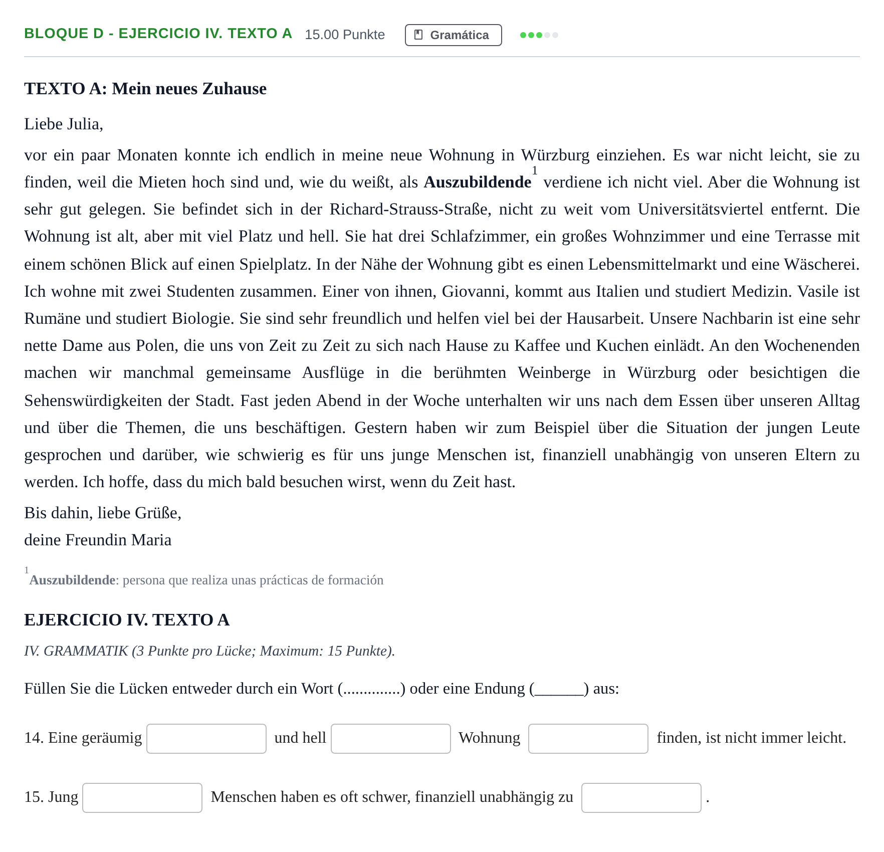 Enunciado: Bloque D - Ejercicio IV. Texto A · Alemán PAU Andalucía Extraordinaria Reserva 2024