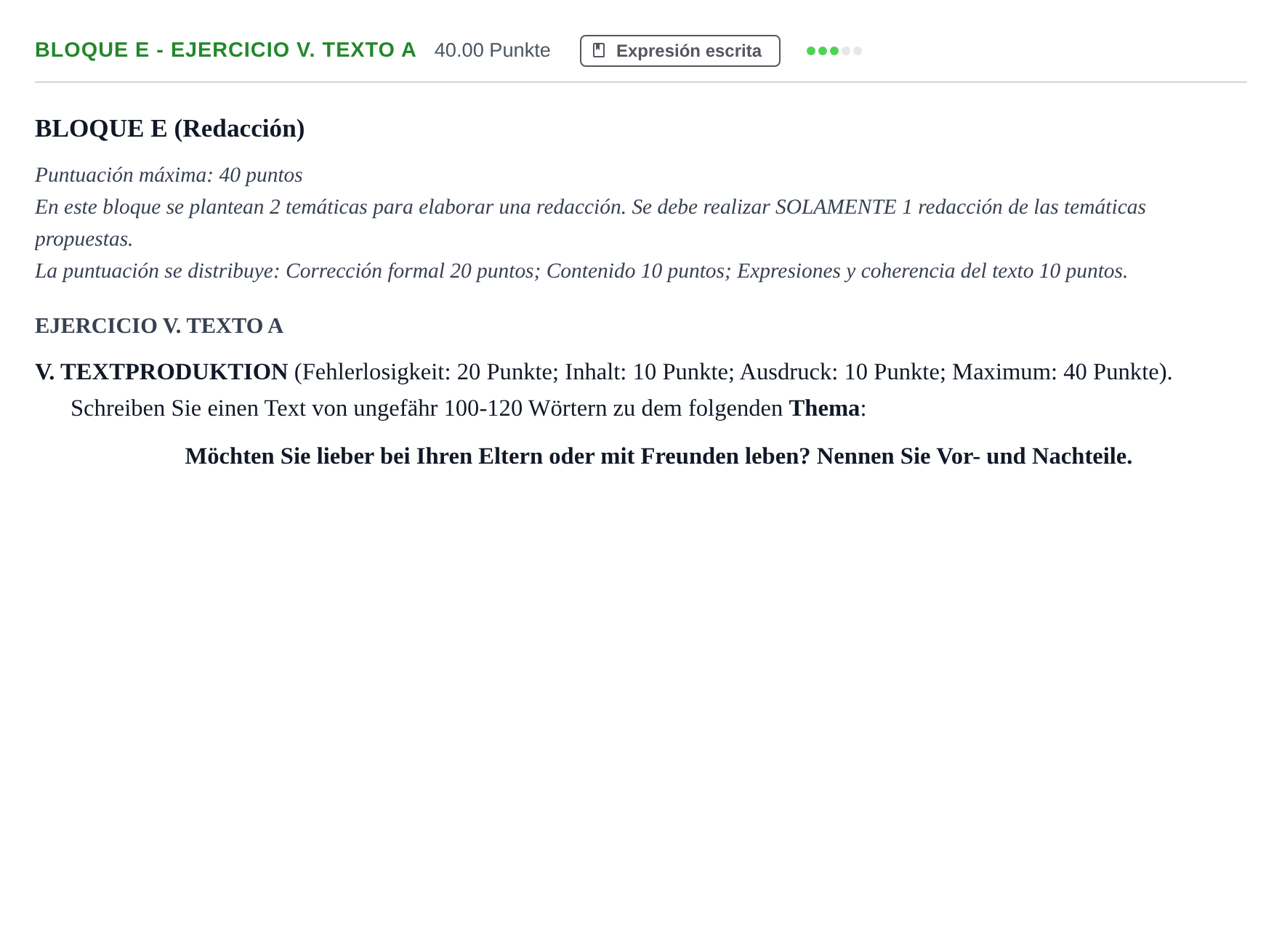 Enunciado: Bloque E - Ejercicio V. Texto A · Alemán PAU Andalucía Extraordinaria Reserva 2024