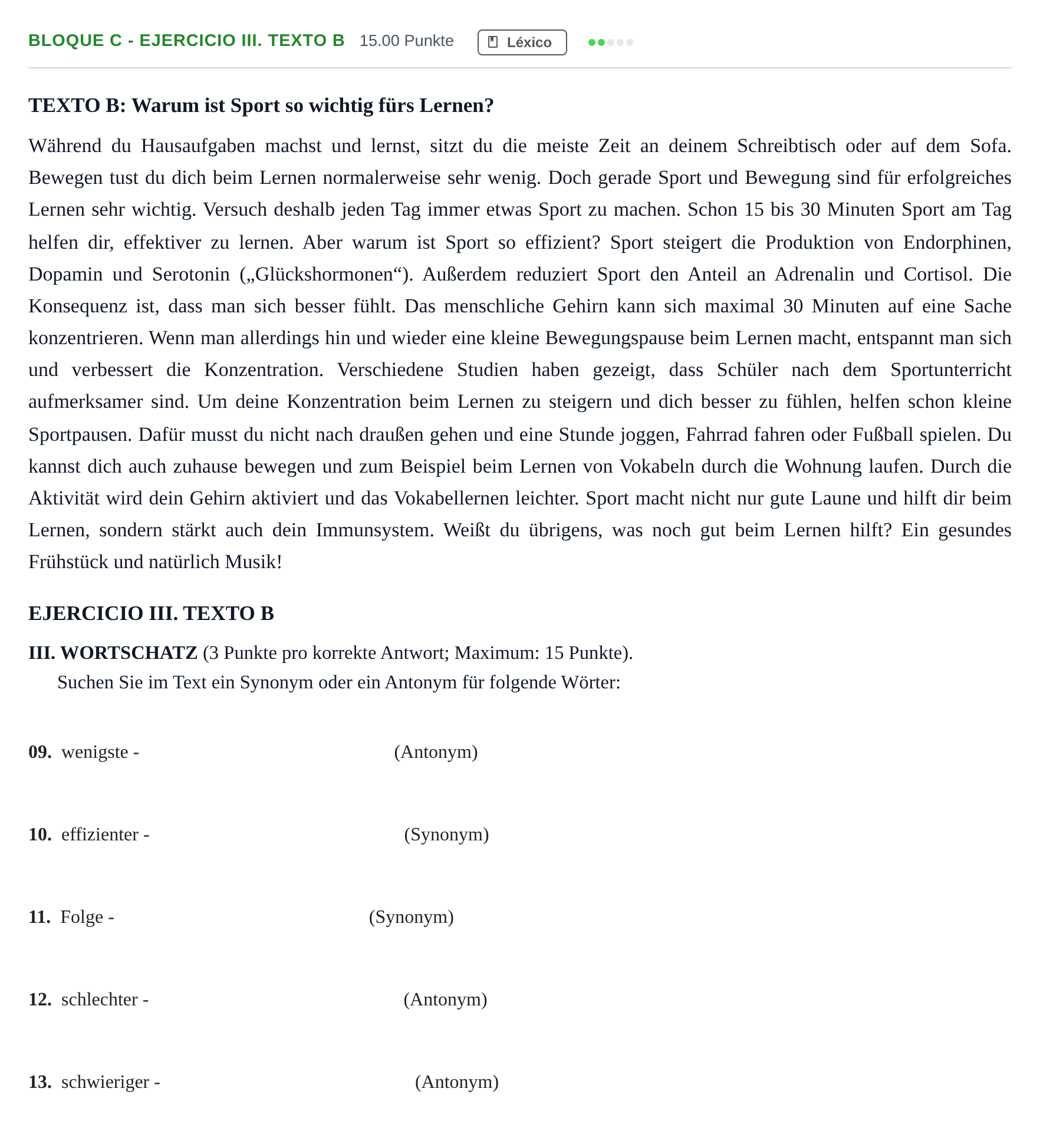 Enunciado: Bloque C - Ejercicio III. Texto B · Alemán PAU Andalucía Extraordinaria Suplente 2024