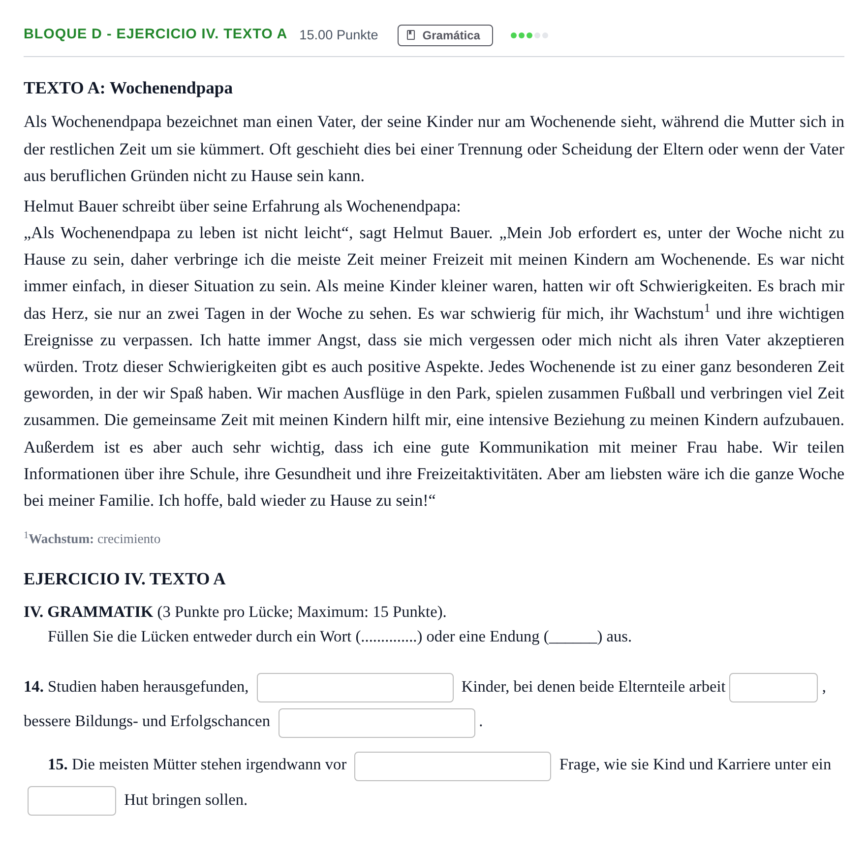 Enunciado: Bloque D - Ejercicio IV. Texto A · Alemán PAU Andalucía Extraordinaria Suplente 2024