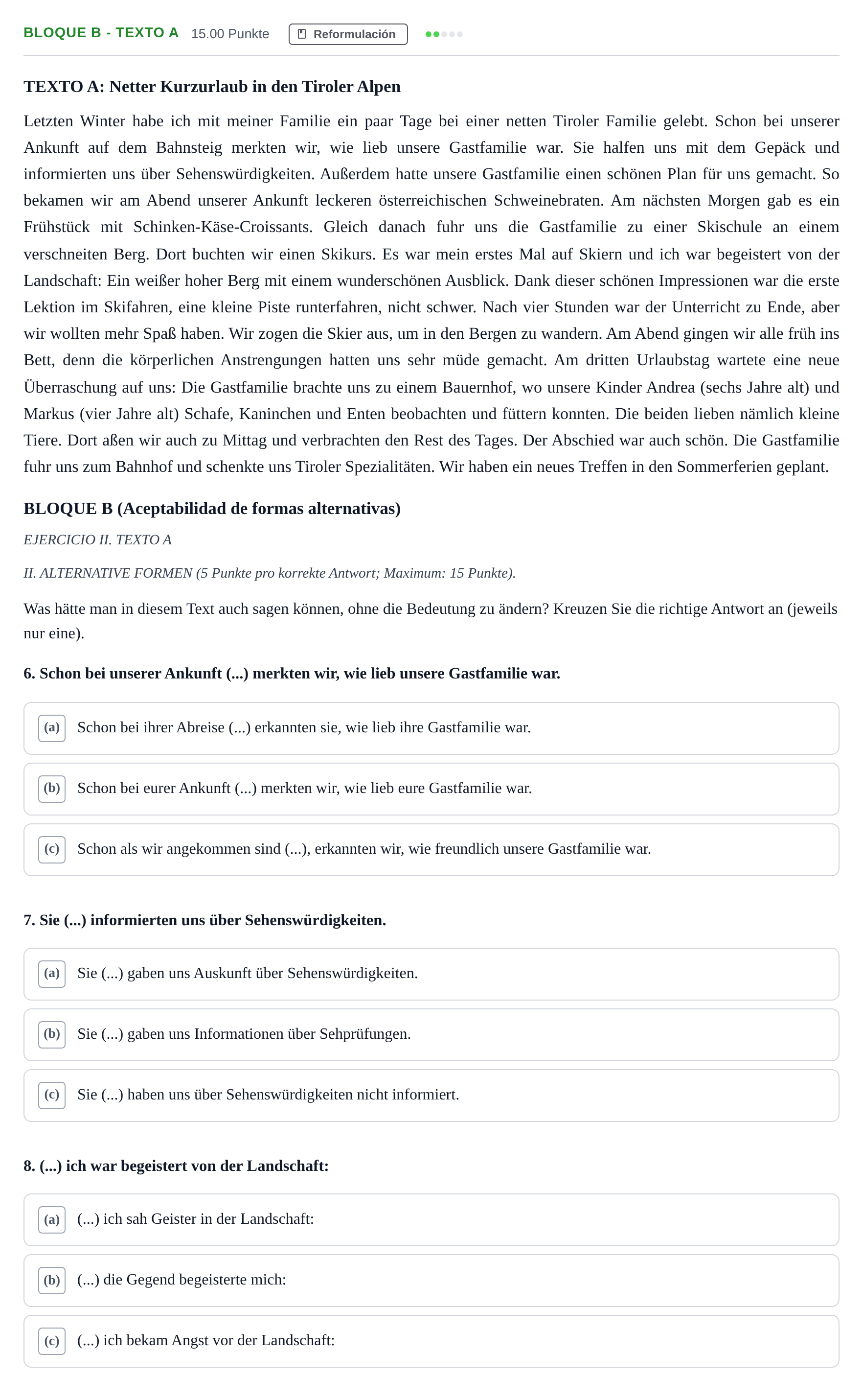 Enunciado: Bloque B - Texto A · Alemán PAU Andalucía Extraordinaria Titular (Acceso) 2024