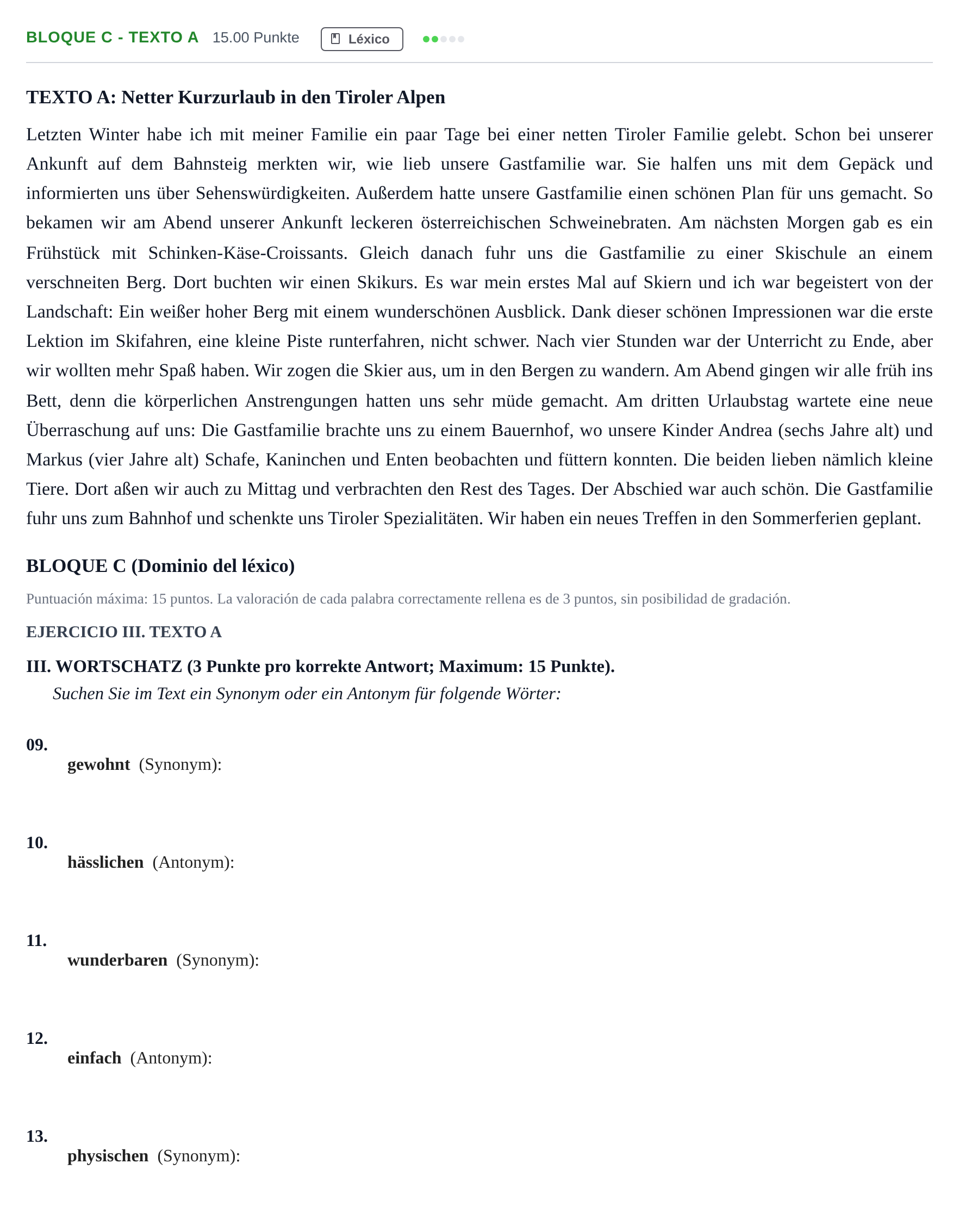 Enunciado: Bloque C - Texto A · Alemán PAU Andalucía Extraordinaria Titular (Acceso) 2024