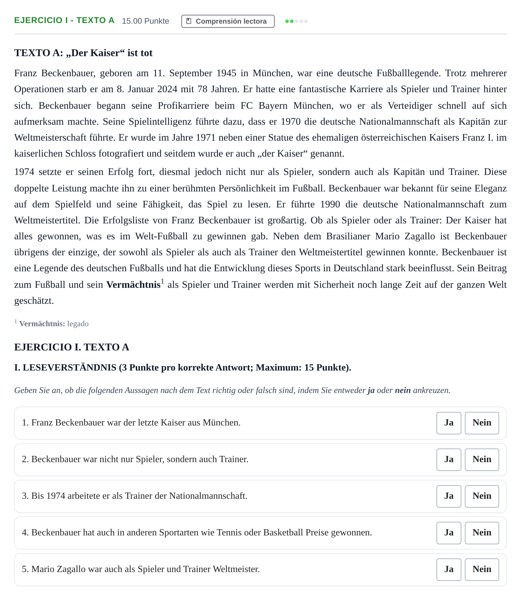 Enunciado: Ejercicio I - Texto A · Alemán PAU Andalucía Extraordinaria Titular (Admisión) 2024