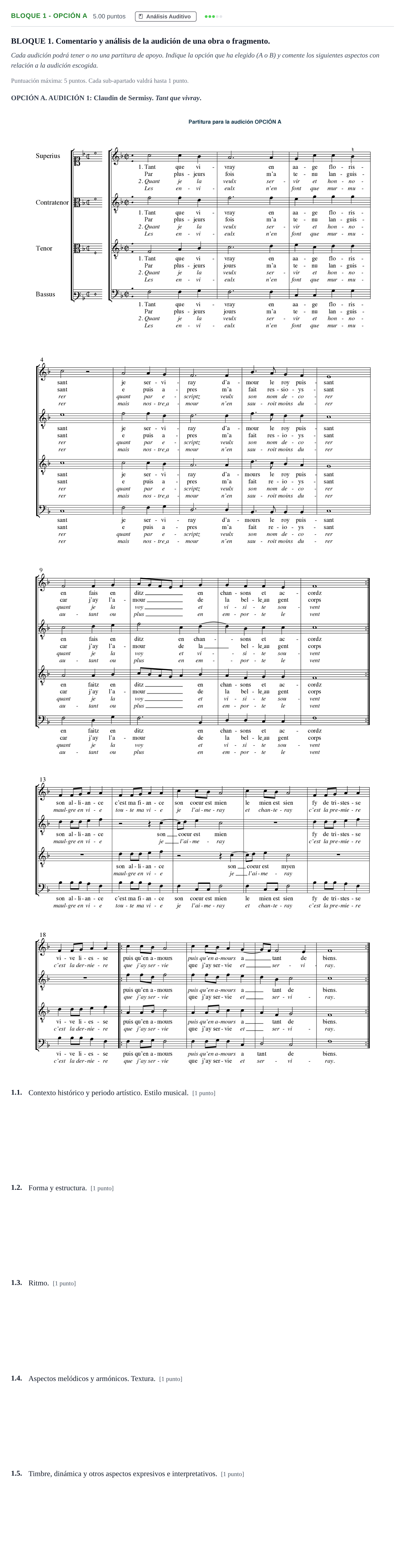 Enunciado: Bloque 1 - Opción A · Análisis Musical II PAU Andalucía Ordinaria Reserva 2024