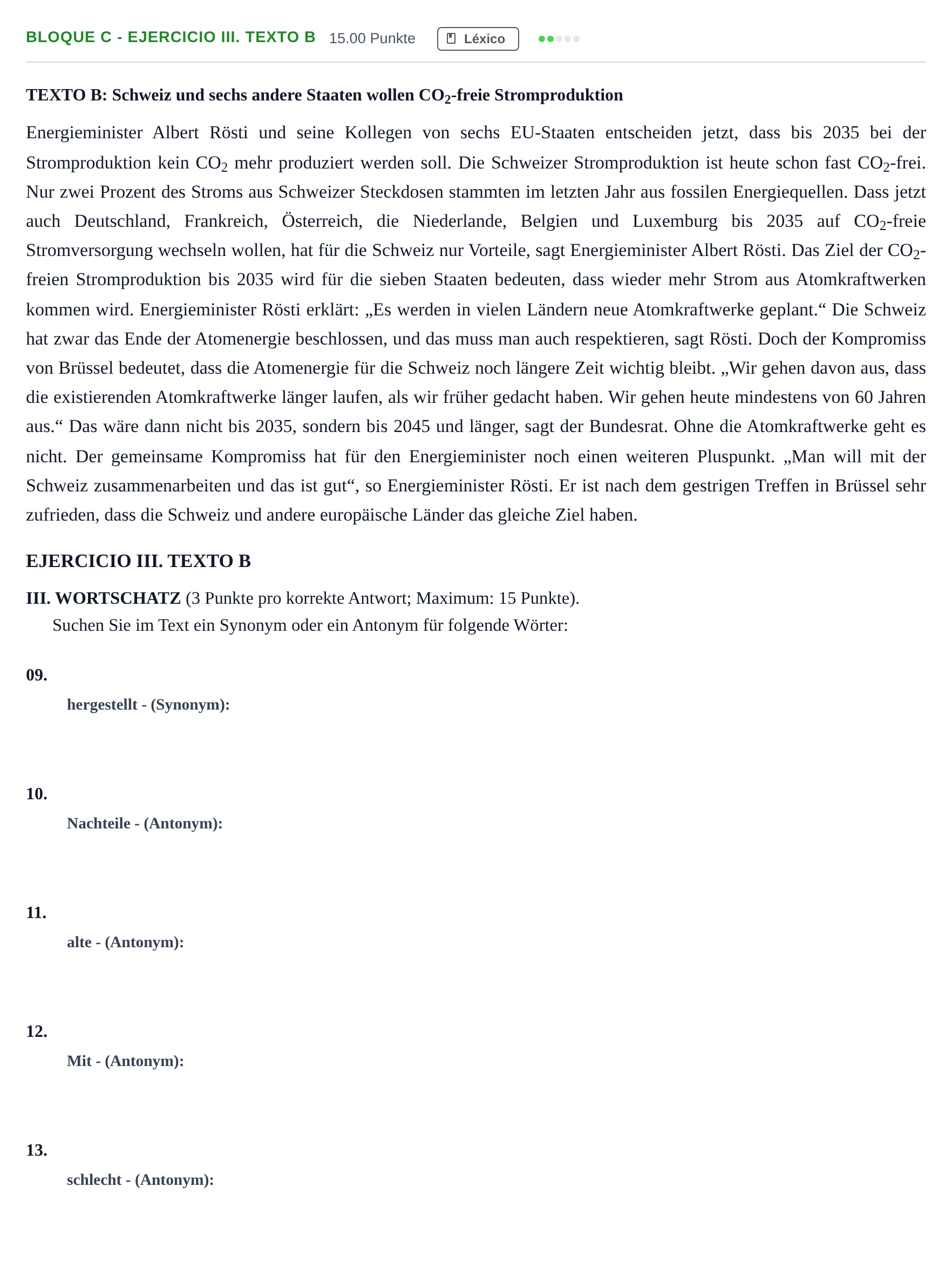 Enunciado: Bloque C - Ejercicio III. Texto B · Alemán PAU Andalucía Ordinaria Reserva 2024