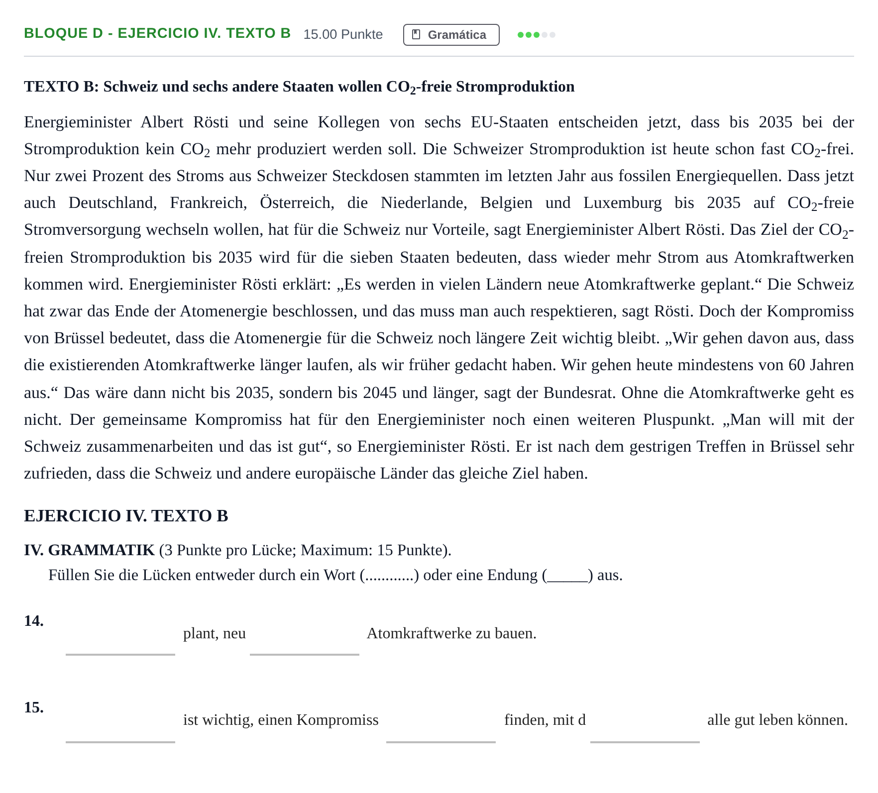 Enunciado: Bloque D - Ejercicio IV. Texto B · Alemán PAU Andalucía Ordinaria Reserva 2024