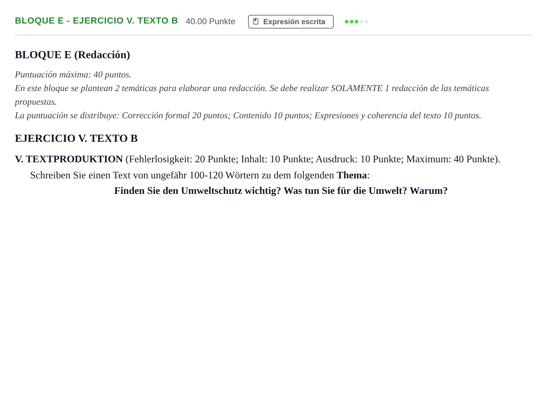 Enunciado: Bloque E - Ejercicio V. Texto B · Alemán PAU Andalucía Ordinaria Titular (Admisión) 2024