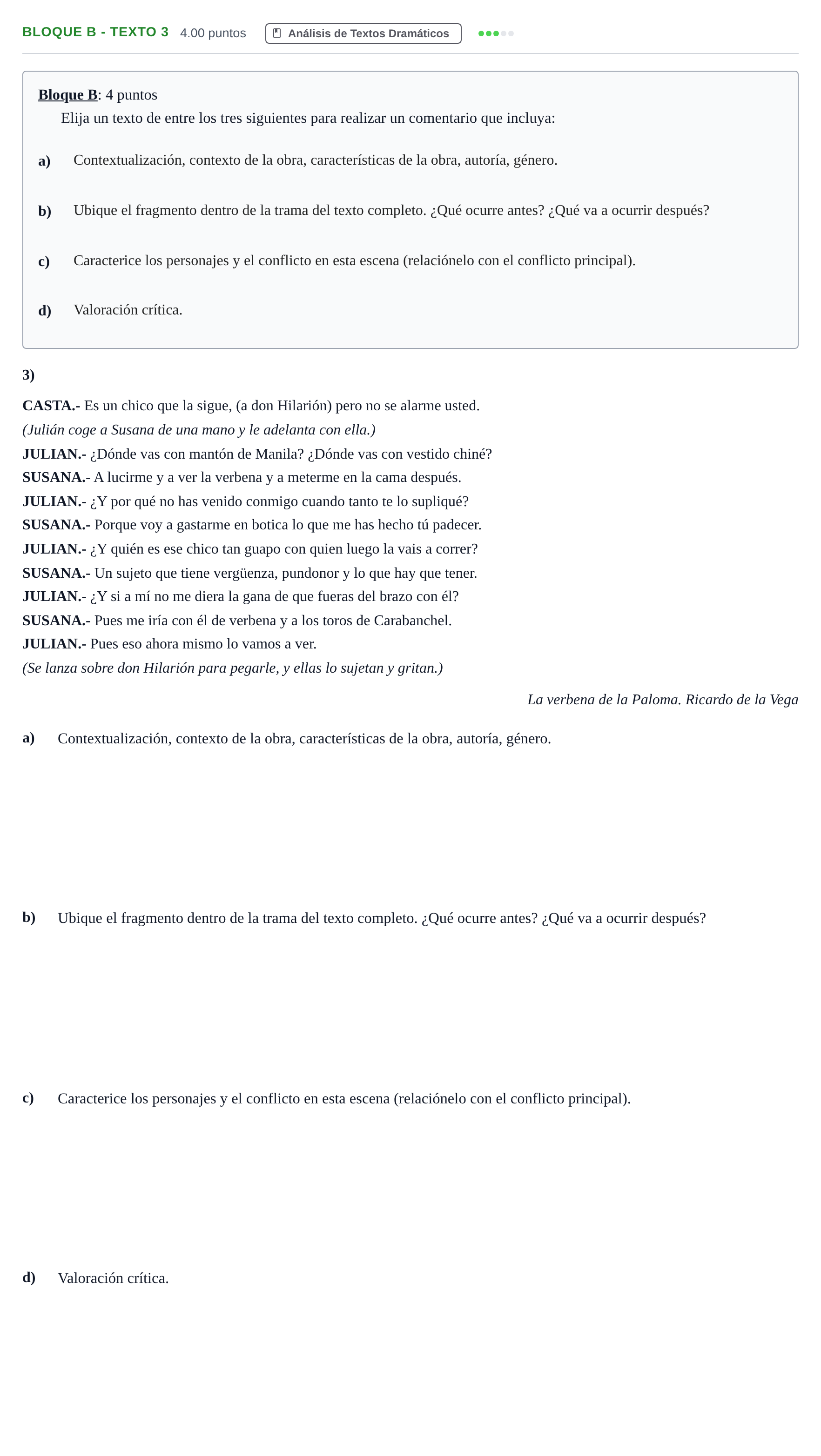 Enunciado: Bloque B - Texto 3 · Artes Escénicas PAU Andalucía Extraordinaria Reserva 2024
