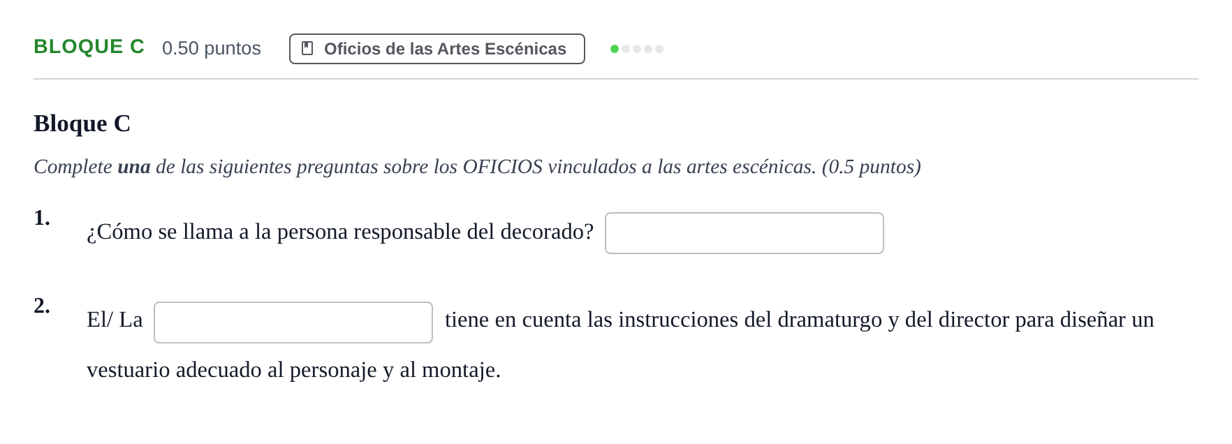 Enunciado: Bloque C - Oficios · Artes Escénicas PAU Andalucía Extraordinaria Reserva 2024