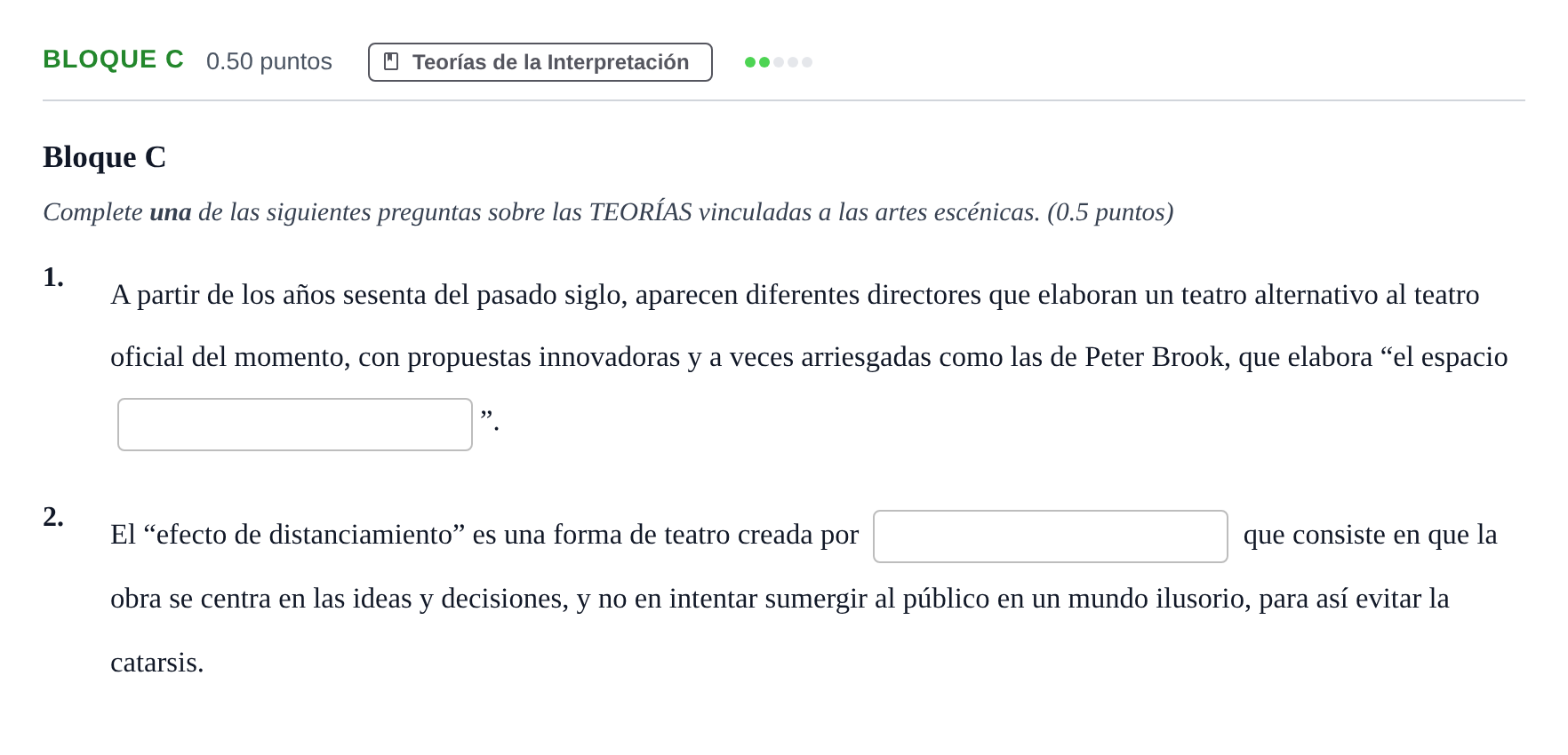 Enunciado: Bloque C - Teorías · Artes Escénicas PAU Andalucía Extraordinaria Reserva 2024