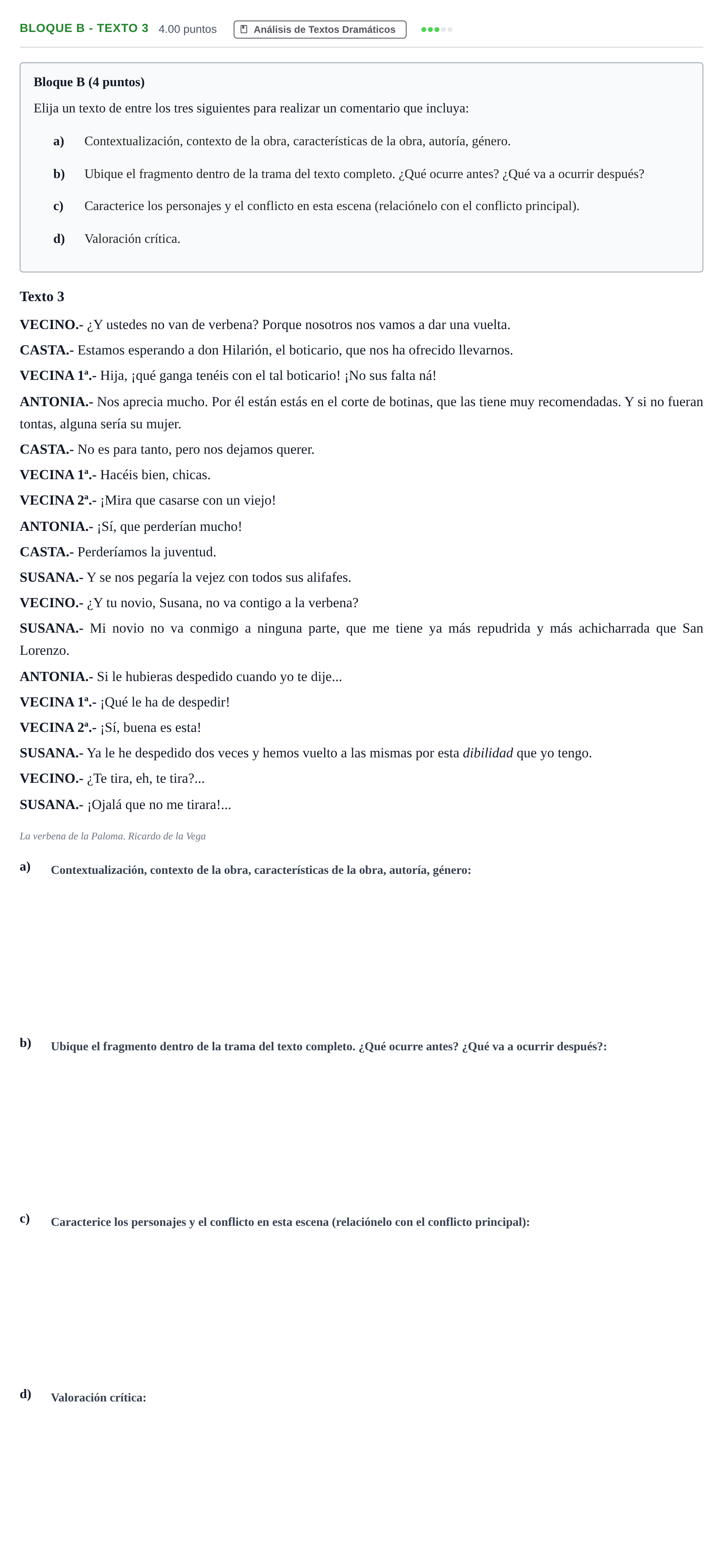 Enunciado: Bloque B - Texto 3 · Artes Escénicas PAU Andalucía Extraordinaria Suplente 2024