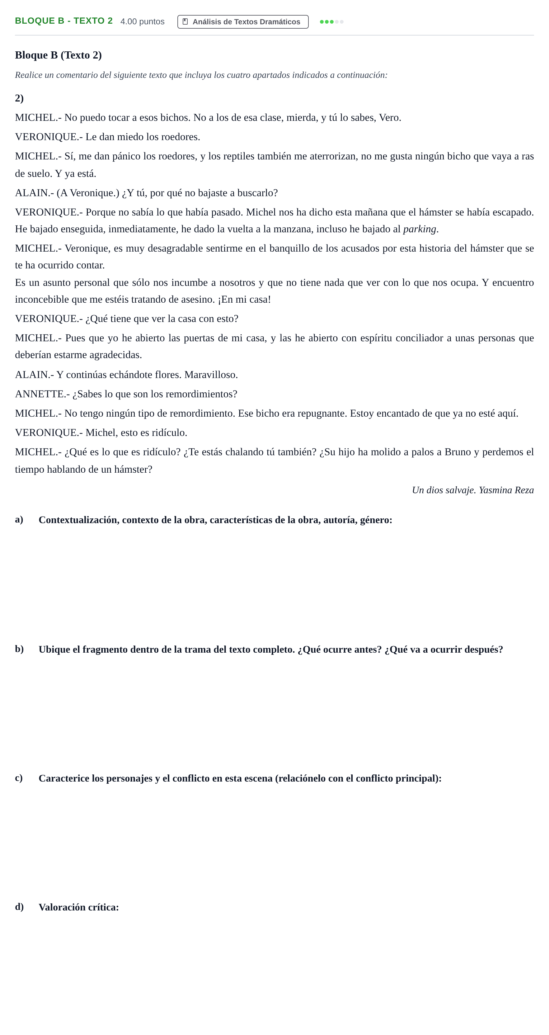 Enunciado: Bloque B - Texto 2 · Artes Escénicas PAU Andalucía Extraordinaria Titular 2024