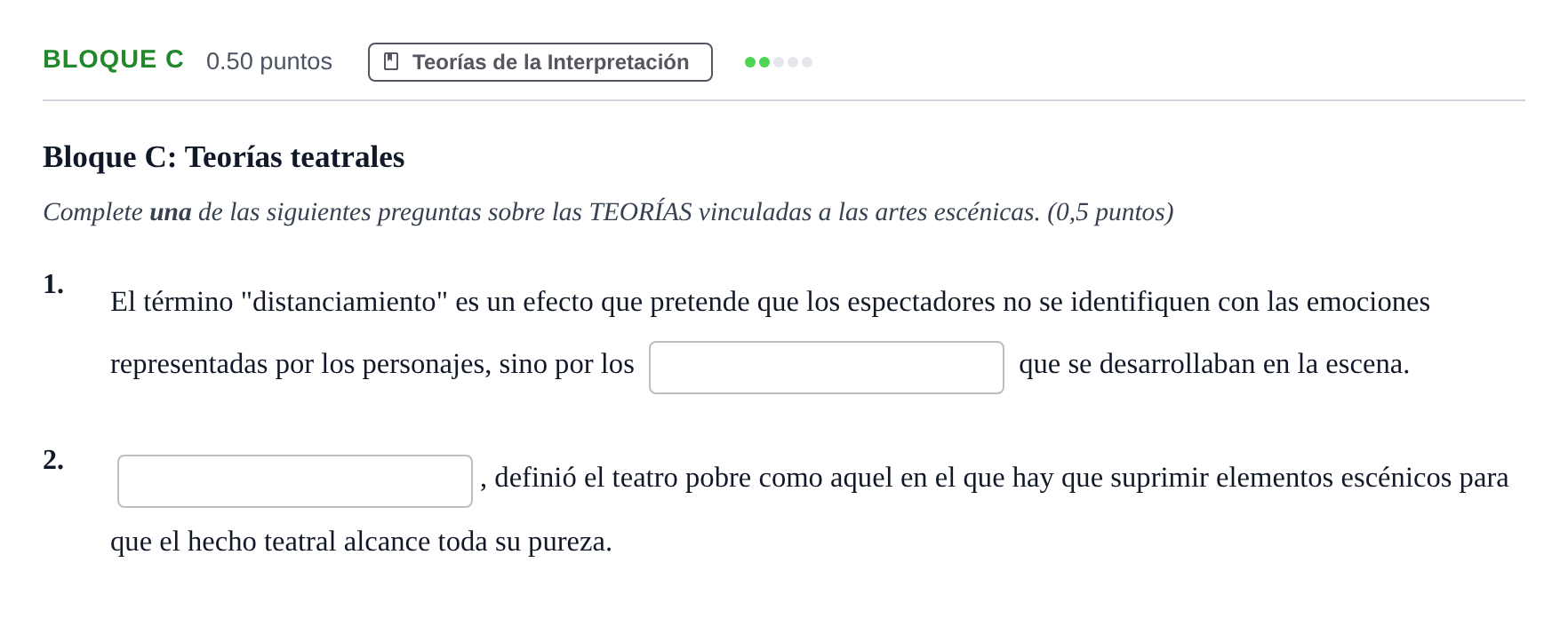 Enunciado: Bloque C - Teorías · Artes Escénicas PAU Andalucía Extraordinaria Titular 2024