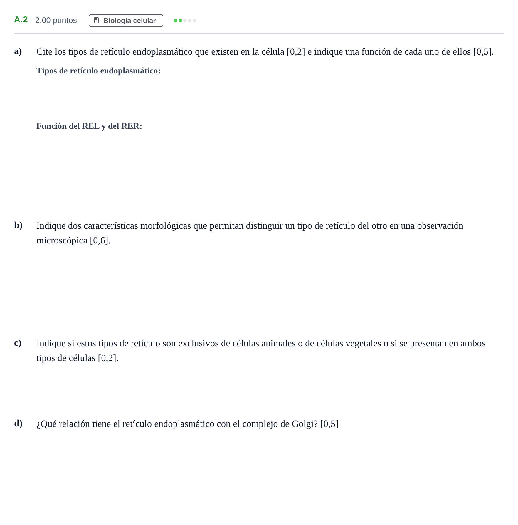 Enunciado: Ejercicio A.2 · Biología PAU Andalucía Extraordinaria Reserva 2024
