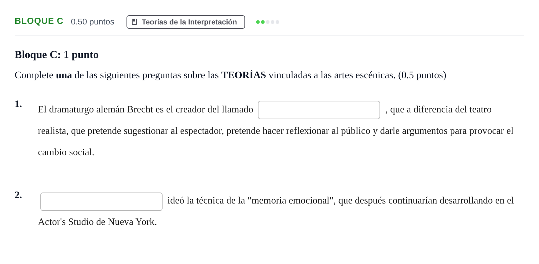 Enunciado: Bloque C - Teorías · Artes Escénicas PAU Andalucía Ordinaria Titular 2024