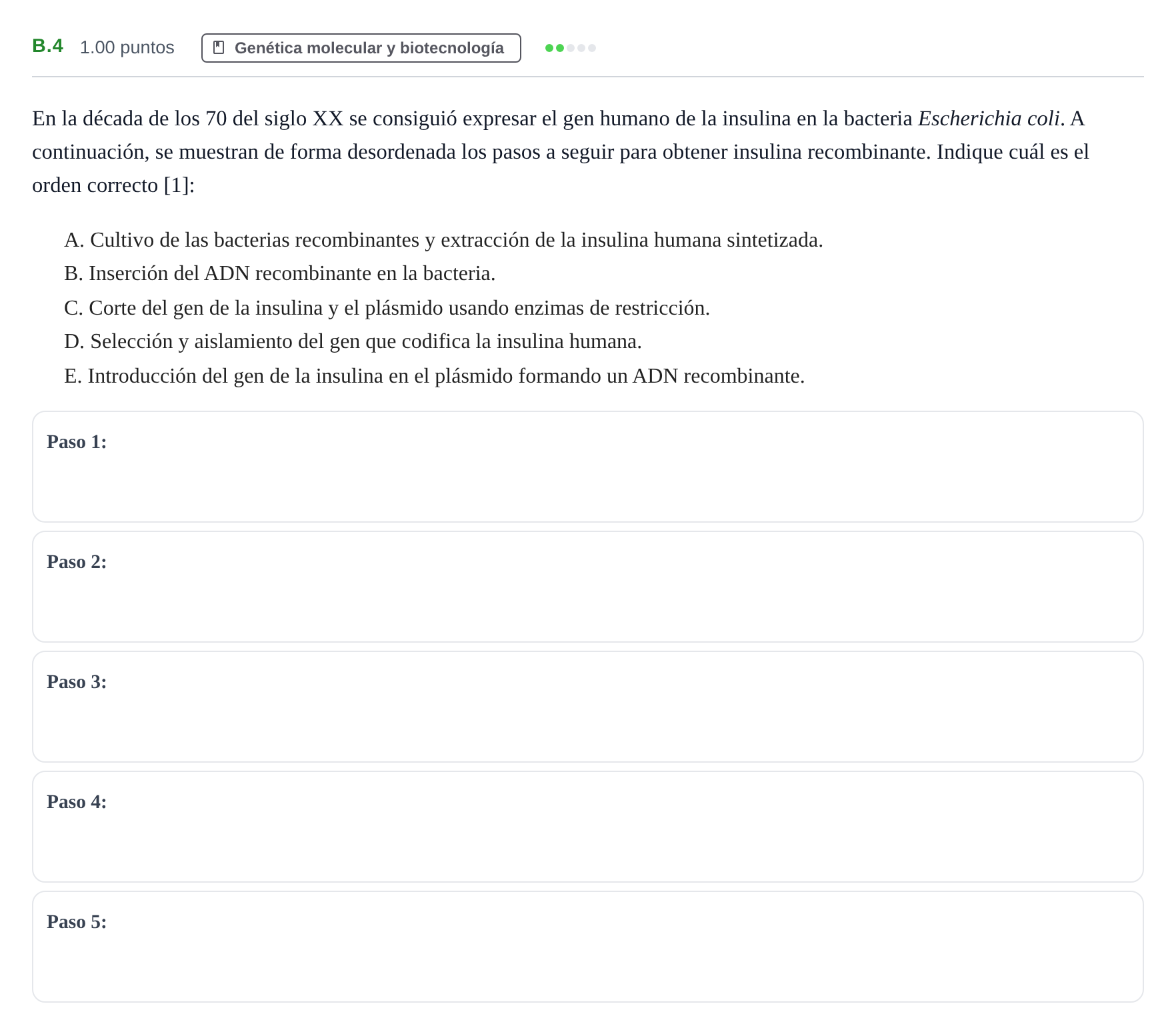 Enunciado: Ejercicio B.4 · Biología PAU Andalucía Extraordinaria Titular 2024