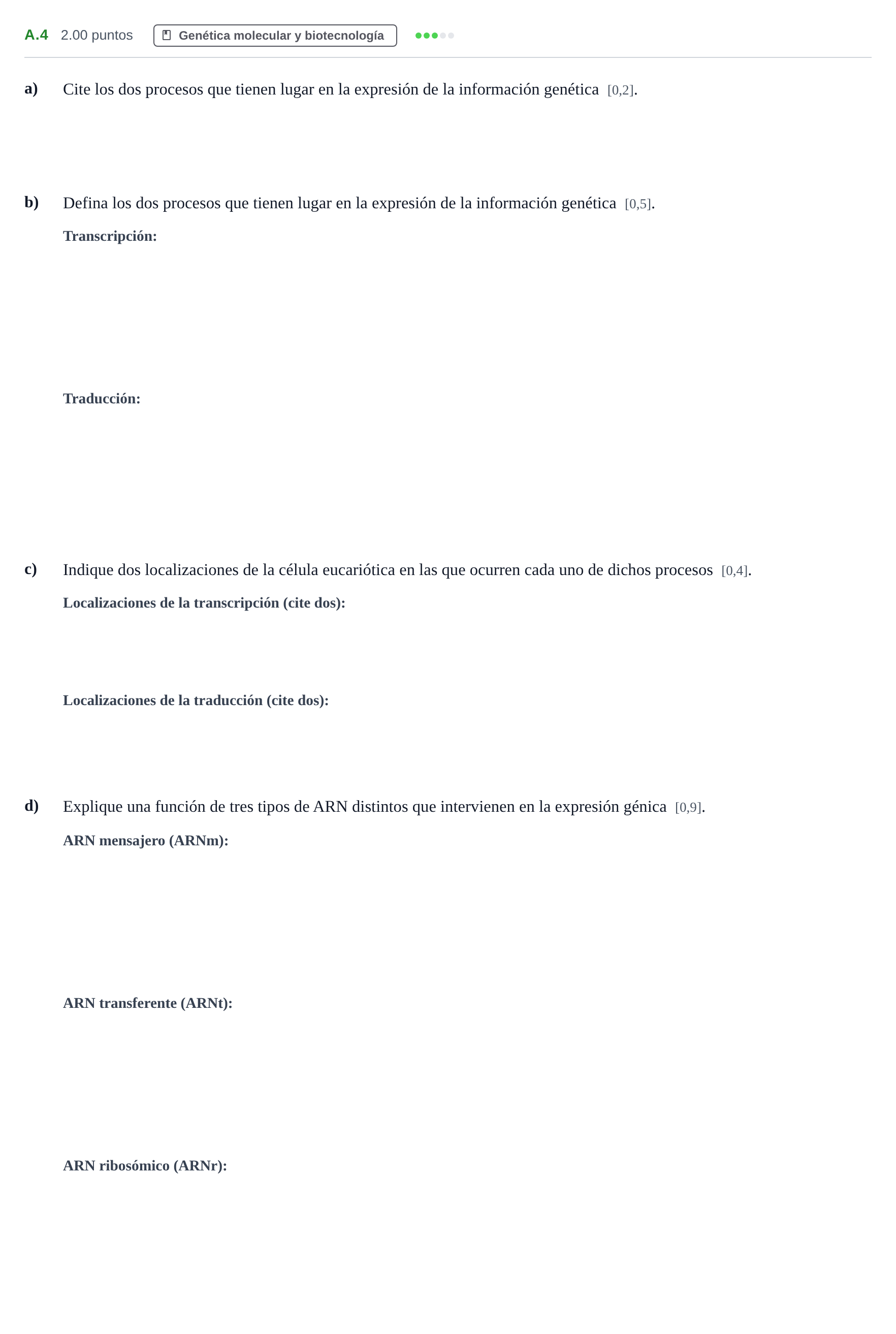 Enunciado: Ejercicio A.4 · Biología PAU Andalucía Ordinaria Reserva 2024