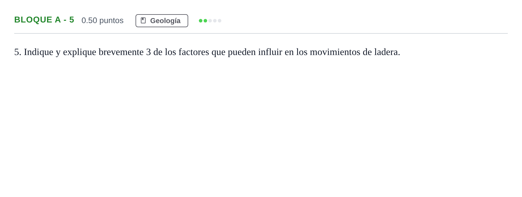Enunciado: Bloque A - 5 · Ciencias Generales PAU Andalucía Ordinaria Suplente 2024
