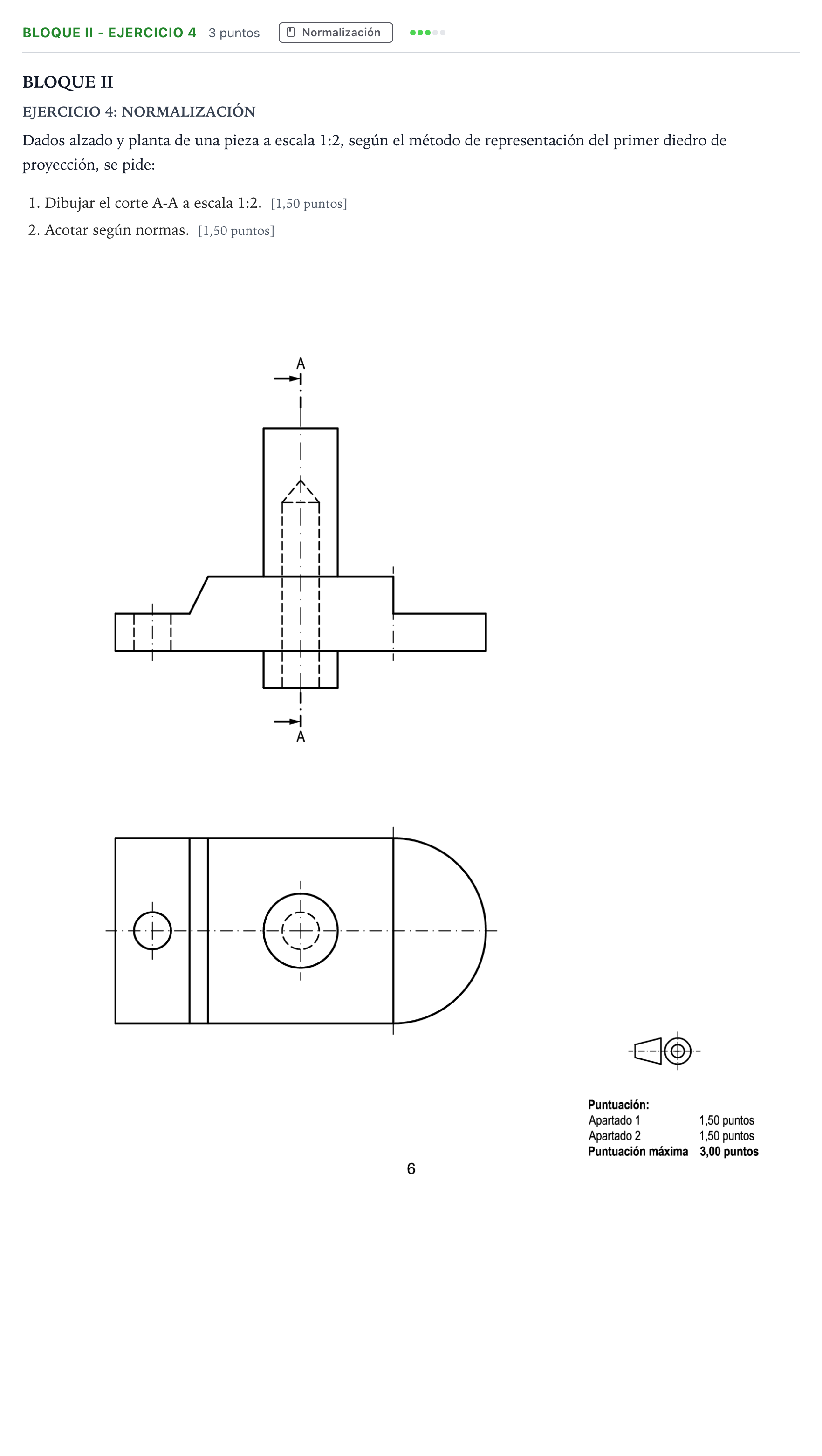 Enunciado: Bloque II - Ejercicio 4 · Dibujo técnico II PAU Andalucía Extraordinaria Titular 2024