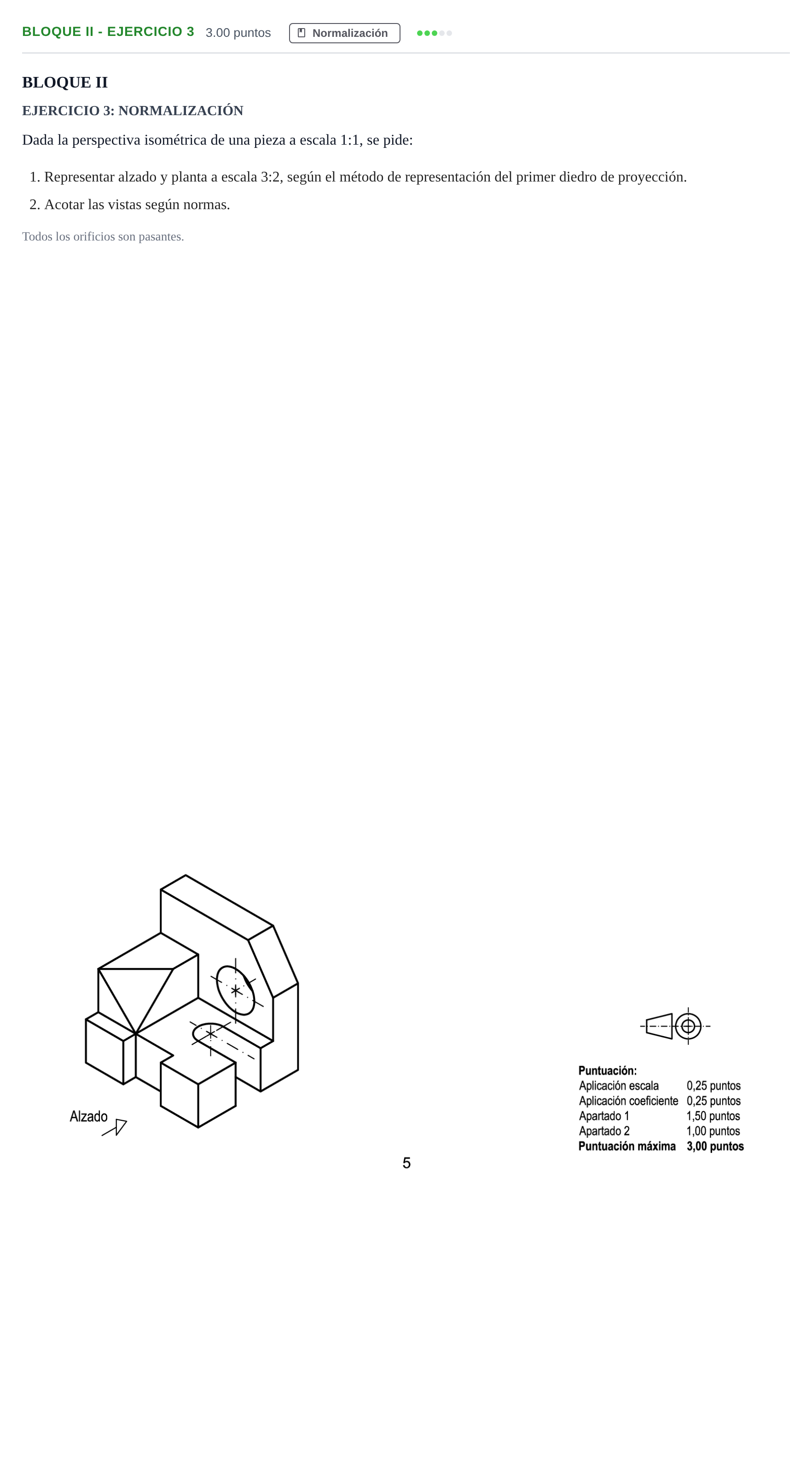 Enunciado: Bloque II - Ejercicio 3 · Dibujo técnico II PAU Andalucía Ordinaria Suplente 2024