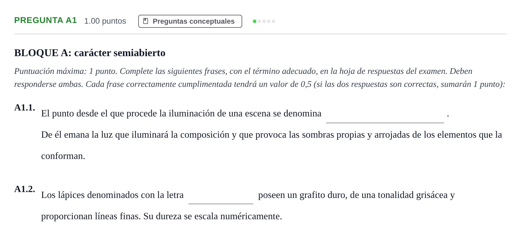 Enunciado: Pregunta A1 · Dibujo Artístico II PAU Andalucía Extraordinaria Titular 2024