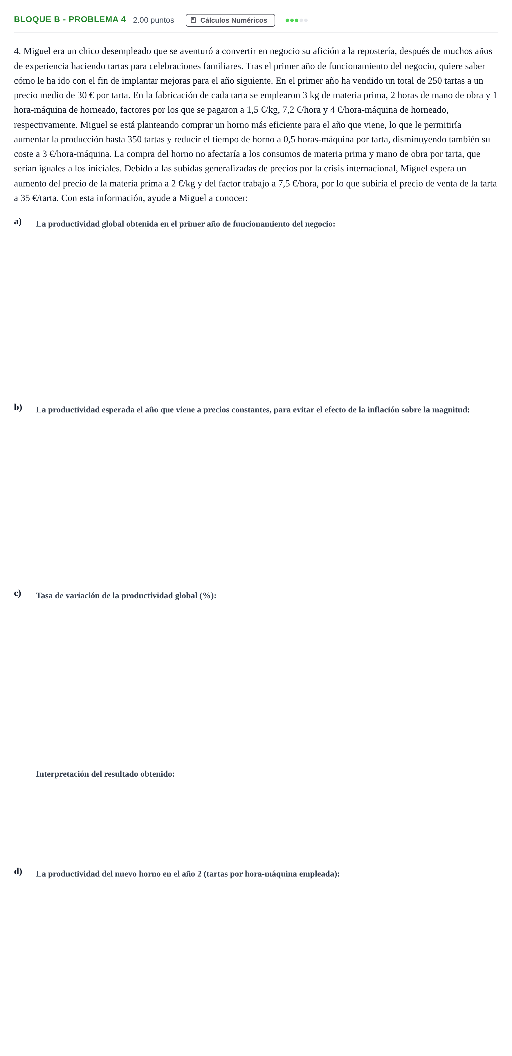 Enunciado: Bloque B - Problema 4 · Economía de la Empresa PAU Andalucía Extraordinaria Reserva 2024