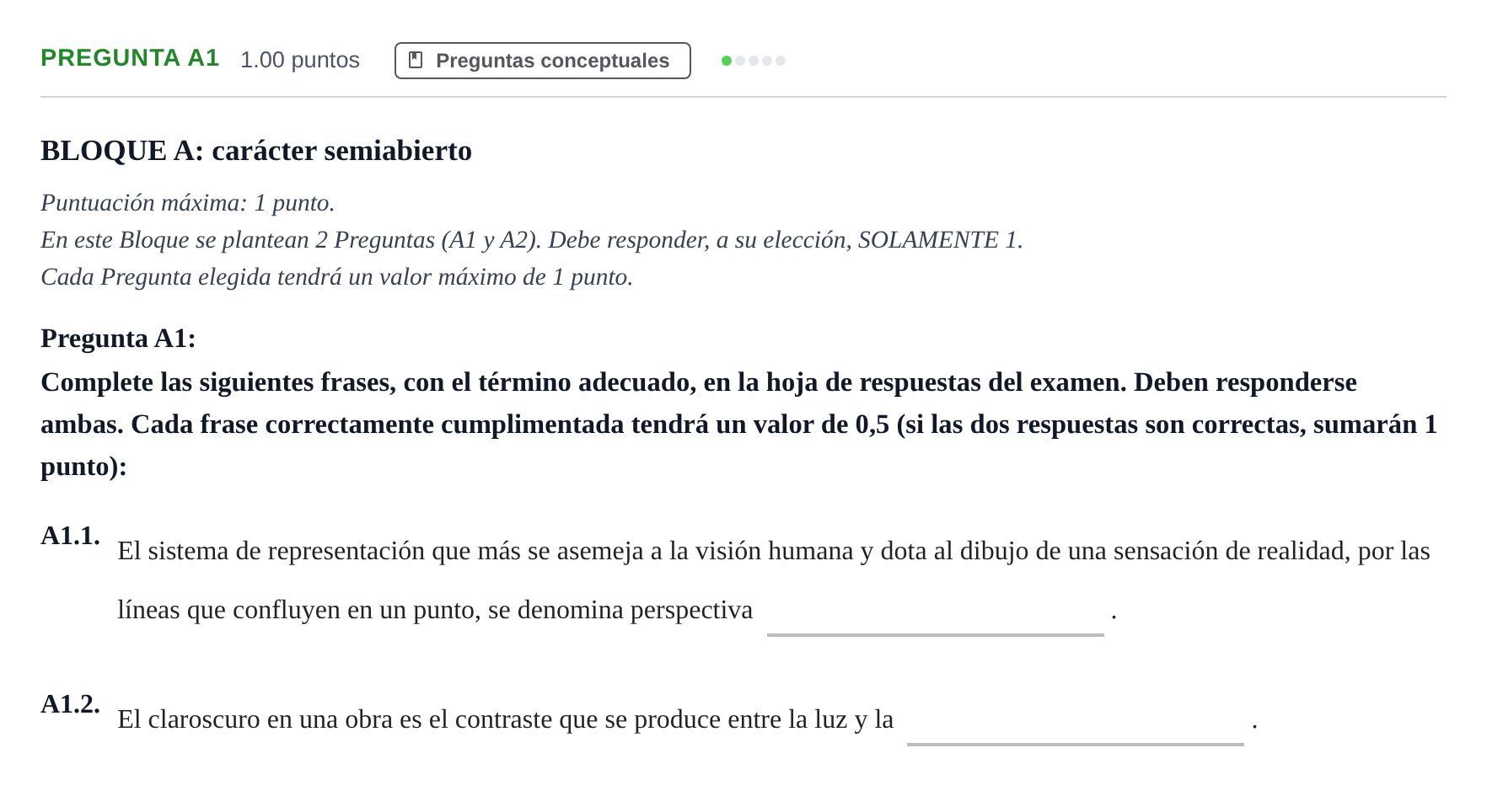 Enunciado: Pregunta A1 · Dibujo Artístico II PAU Andalucía Ordinaria Reserva 2024