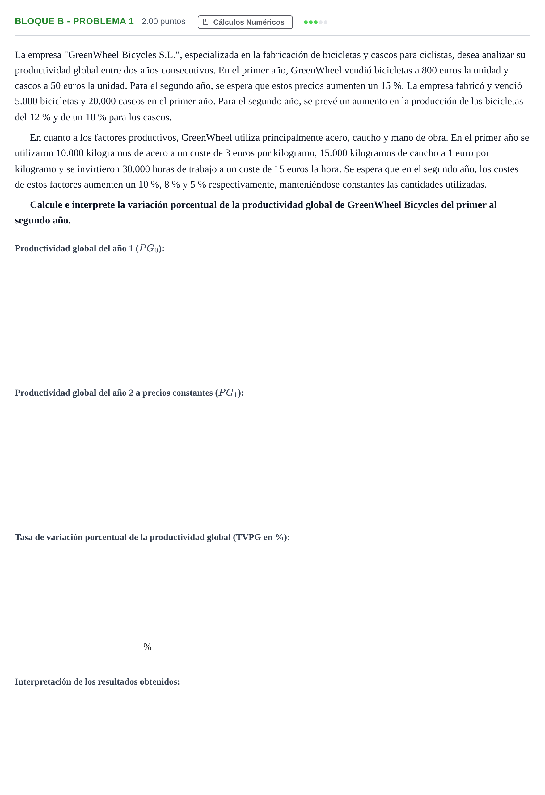 Enunciado: Bloque B - Problema 1 · Economía de la Empresa PAU Andalucía Extraordinaria Suplente 2024