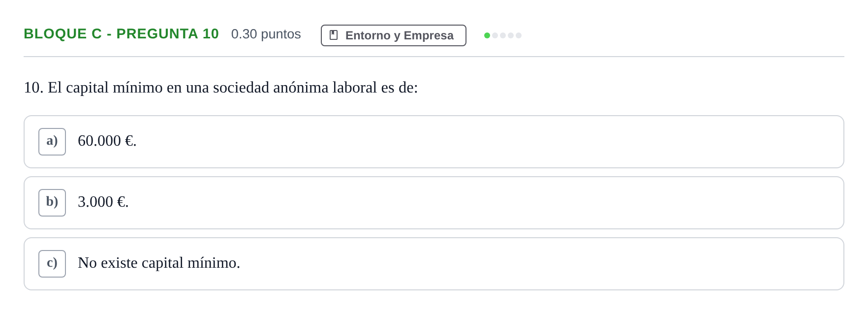 Enunciado: Bloque C - Pregunta 10 · Economía de la Empresa PAU Andalucía Extraordinaria Suplente 2024