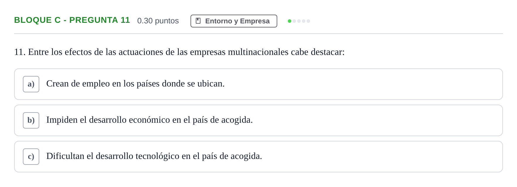Enunciado: Bloque C - Pregunta 11 · Economía de la Empresa PAU Andalucía Extraordinaria Titular 2024