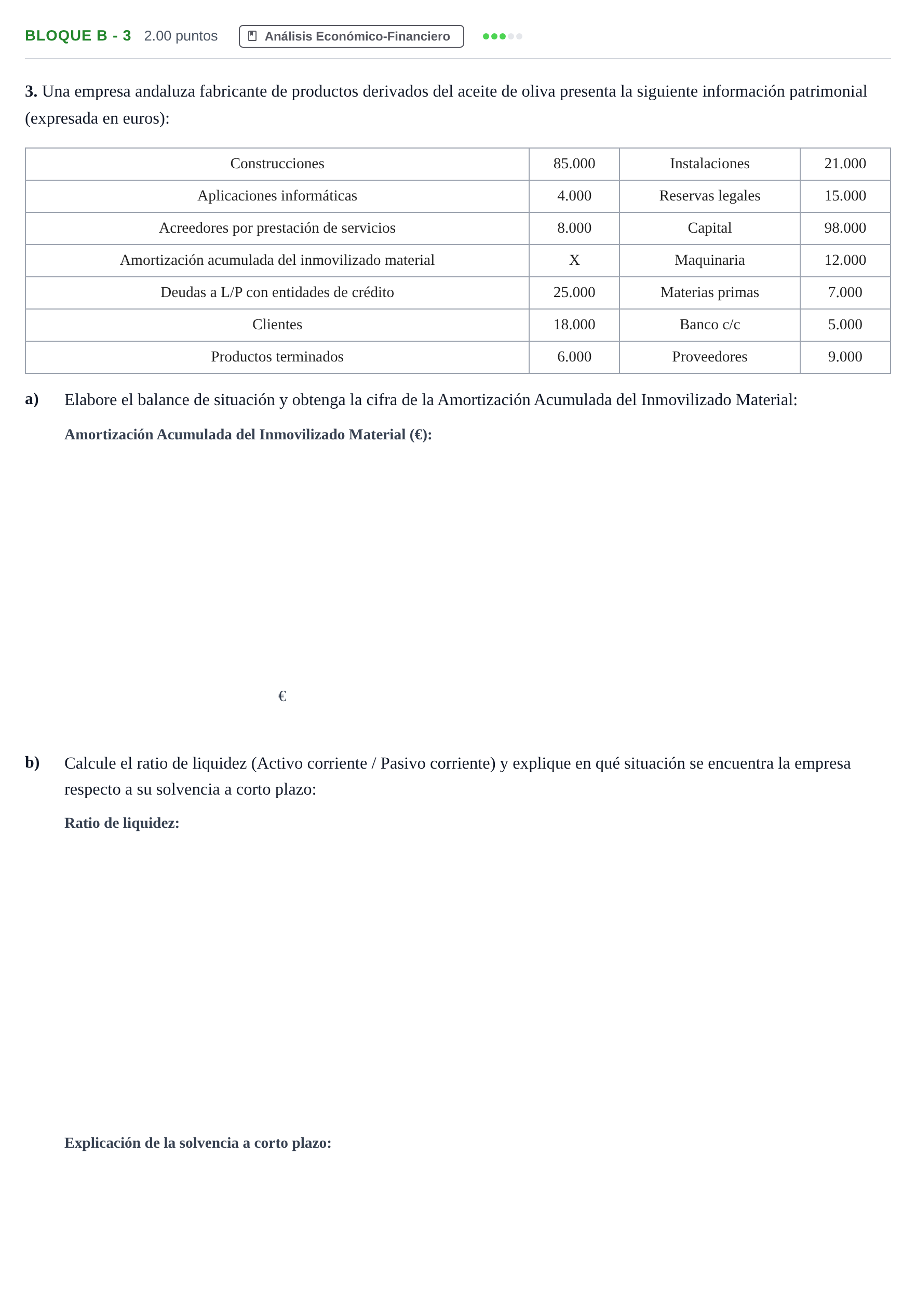 Enunciado: Bloque B - 3 · Economía de la Empresa PAU Andalucía Ordinaria Reserva 2024