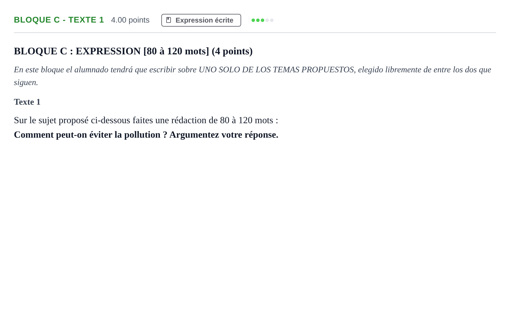 Enunciado: Bloque C - Texte 1 · Francés PAU Andalucía Extraordinaria Reserva 2024