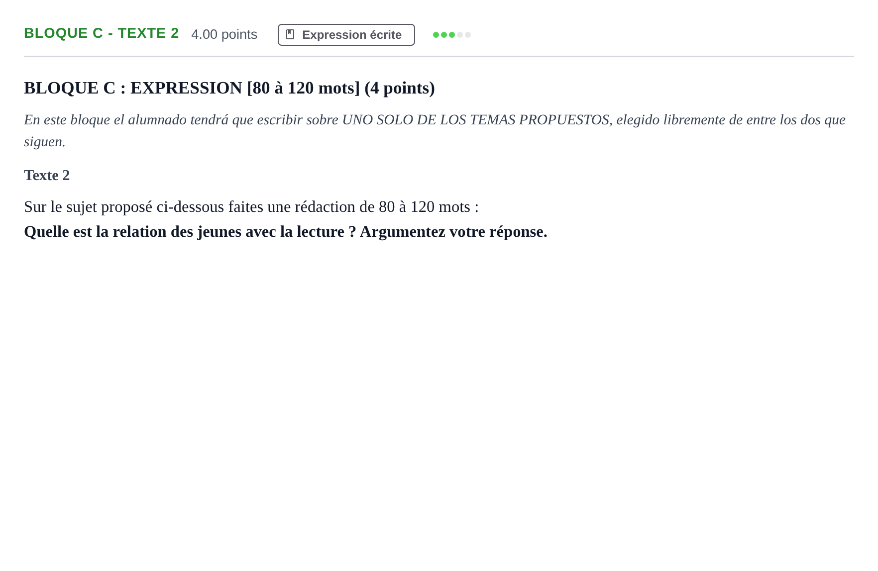 Enunciado: Bloque C - Texte 2 · Francés PAU Andalucía Extraordinaria Reserva 2024