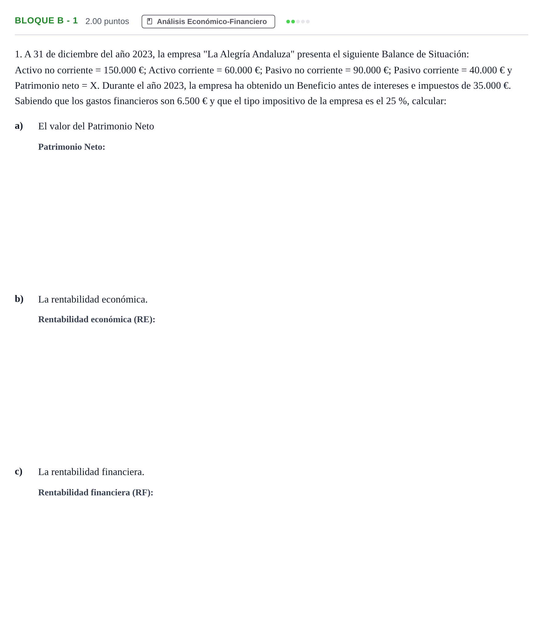 Enunciado: Bloque B - 1 · Economía de la Empresa PAU Andalucía Ordinaria Suplente 2024