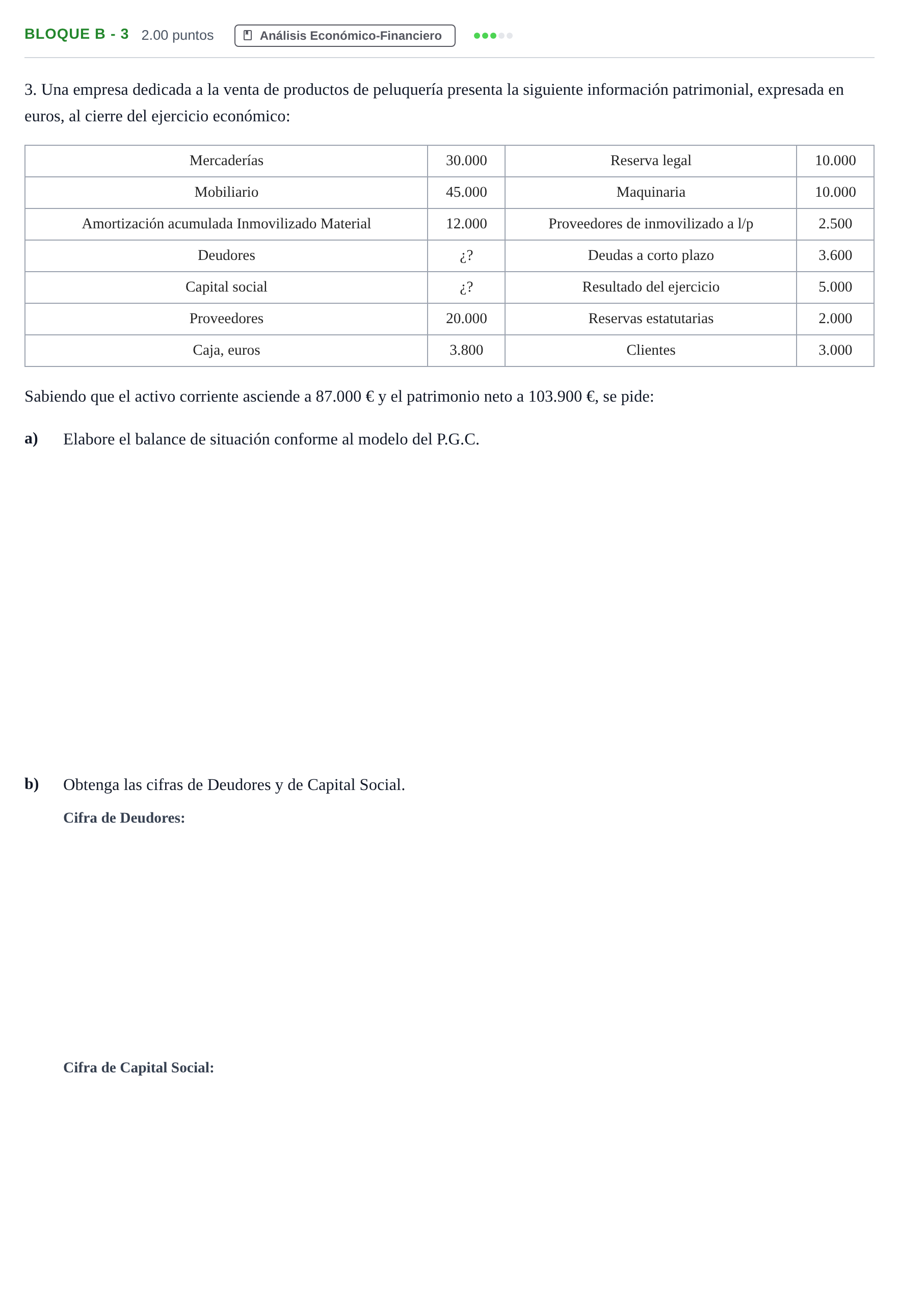 Enunciado: Bloque B - 3 · Economía de la Empresa PAU Andalucía Ordinaria Suplente 2024