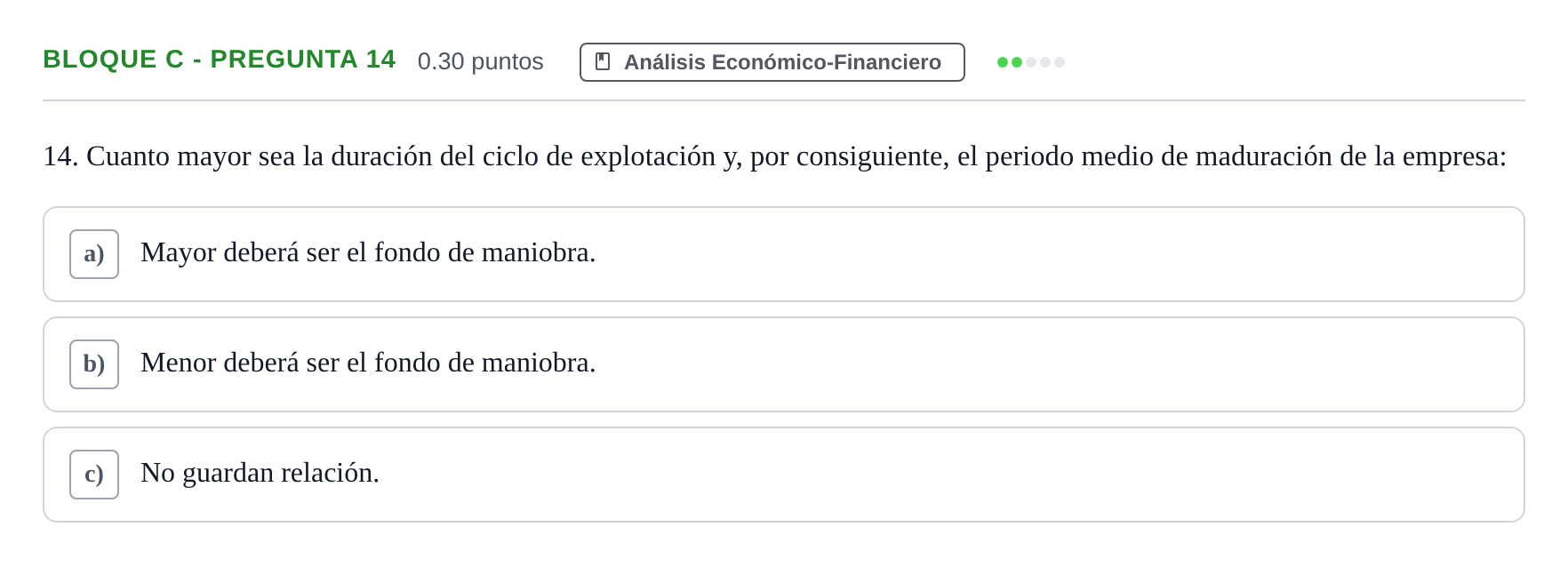 Enunciado: Bloque C - Pregunta 14 · Economía de la Empresa PAU Andalucía Ordinaria Titular 2024