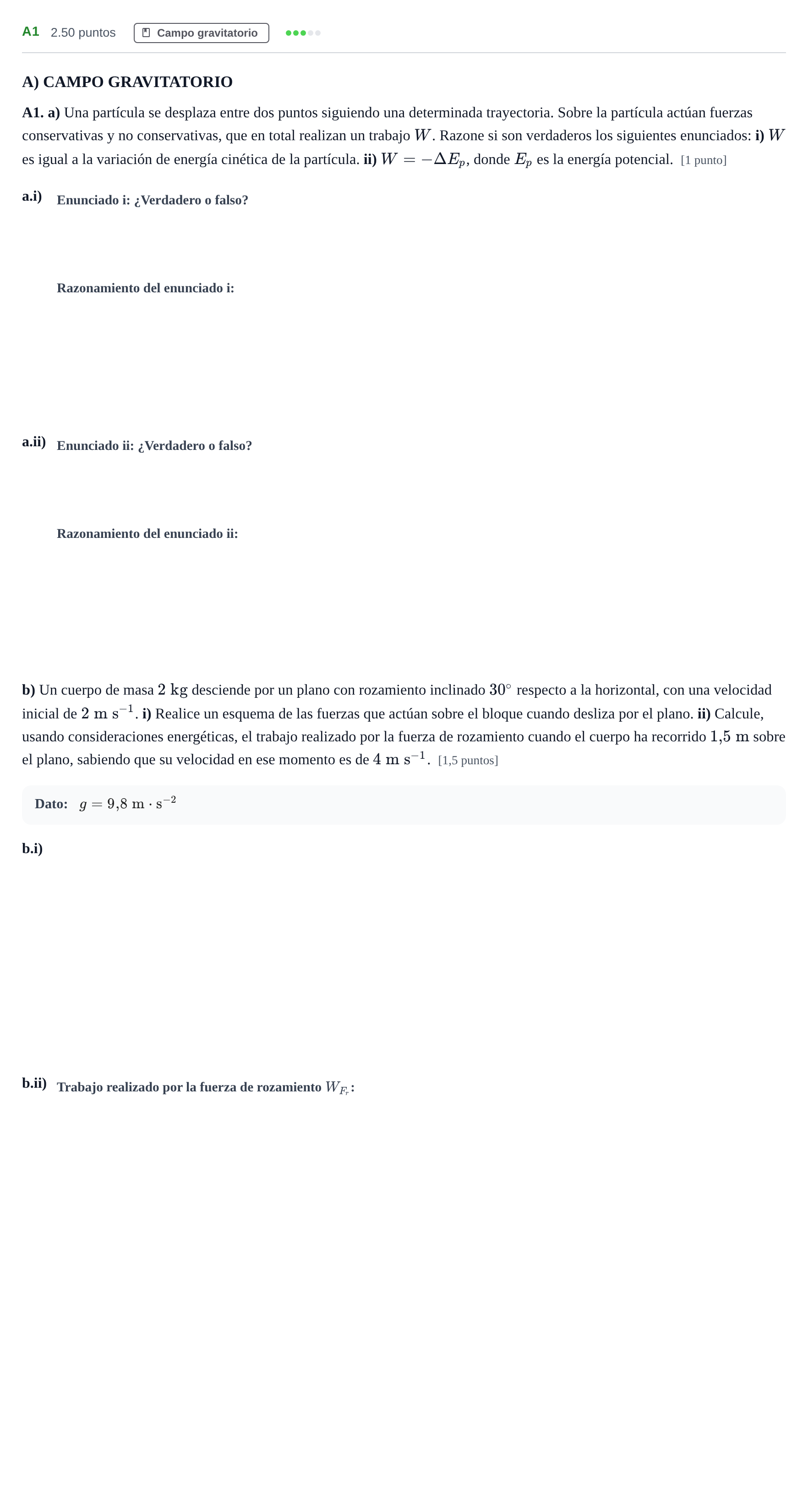 Enunciado: Ejercicio A1 · Física PAU Andalucía Extraordinaria Suplente 2024