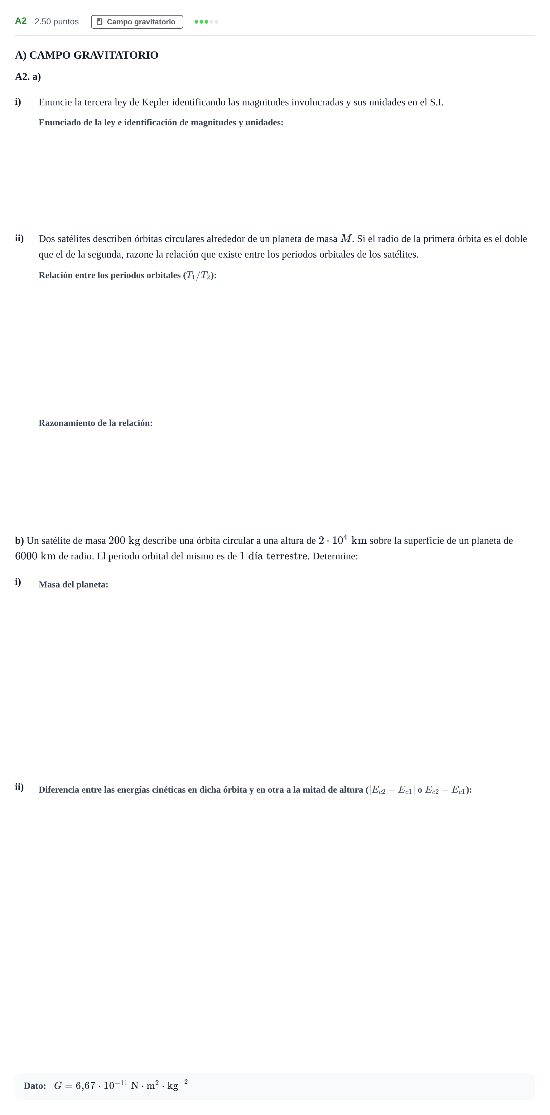 Enunciado: Ejercicio A2 · Física PAU Andalucía Extraordinaria Suplente 2024