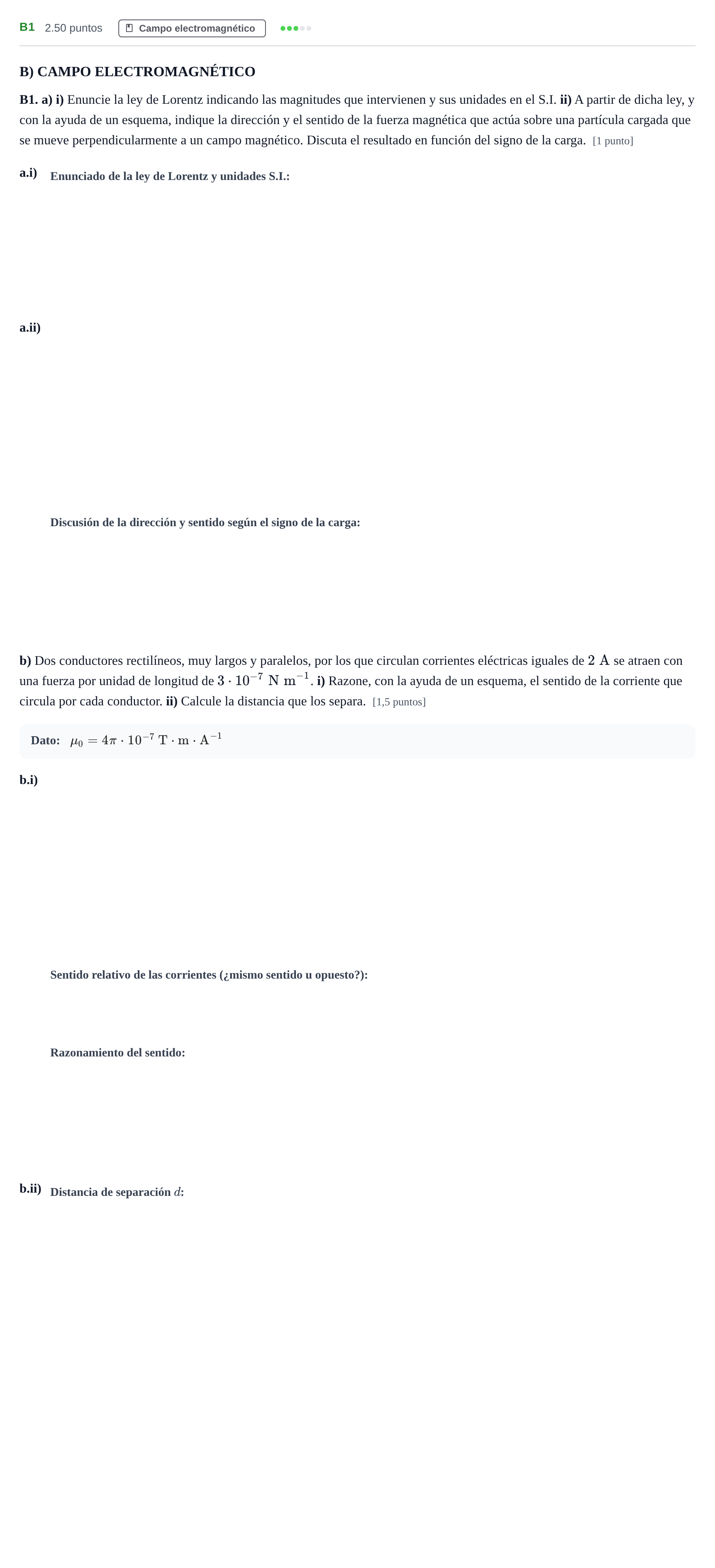 Enunciado: Ejercicio B1 · Física PAU Andalucía Extraordinaria Suplente 2024