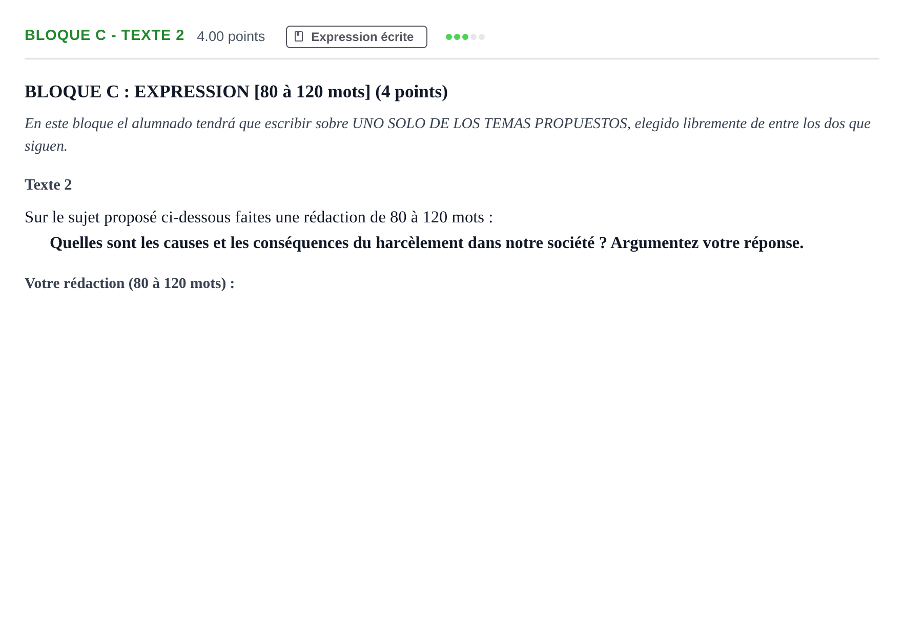 Enunciado: Bloque C - Texte 2 · Francés PAU Andalucía Extraordinaria Titular (Acceso) 2024