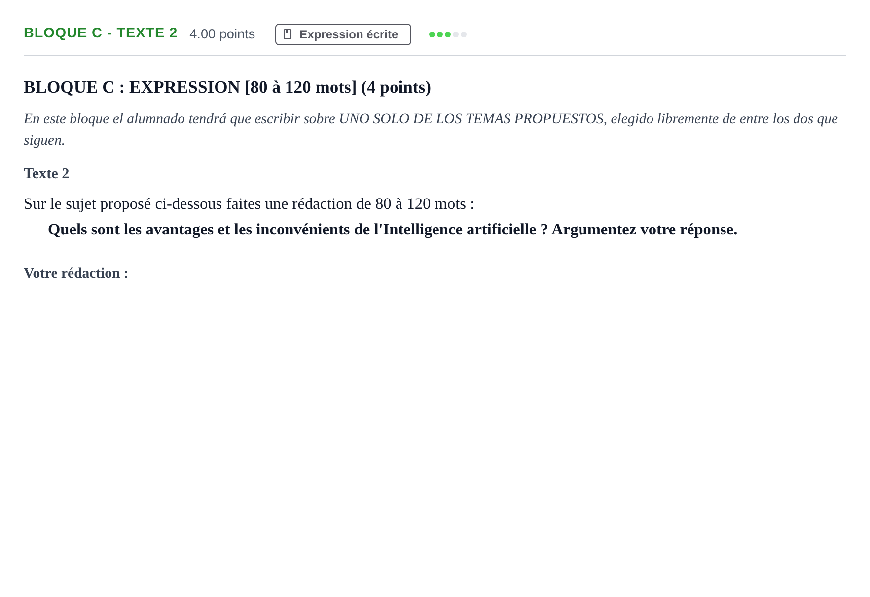 Enunciado: Bloque C - Texte 2 · Francés PAU Andalucía Ordinaria Reserva 2024