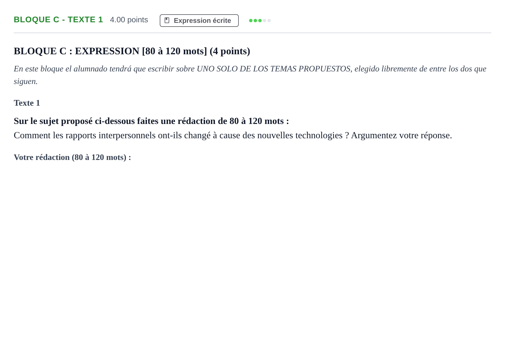Enunciado: Bloque C - Texte 1 · Francés PAU Andalucía Ordinaria Titular (Admisión) 2024