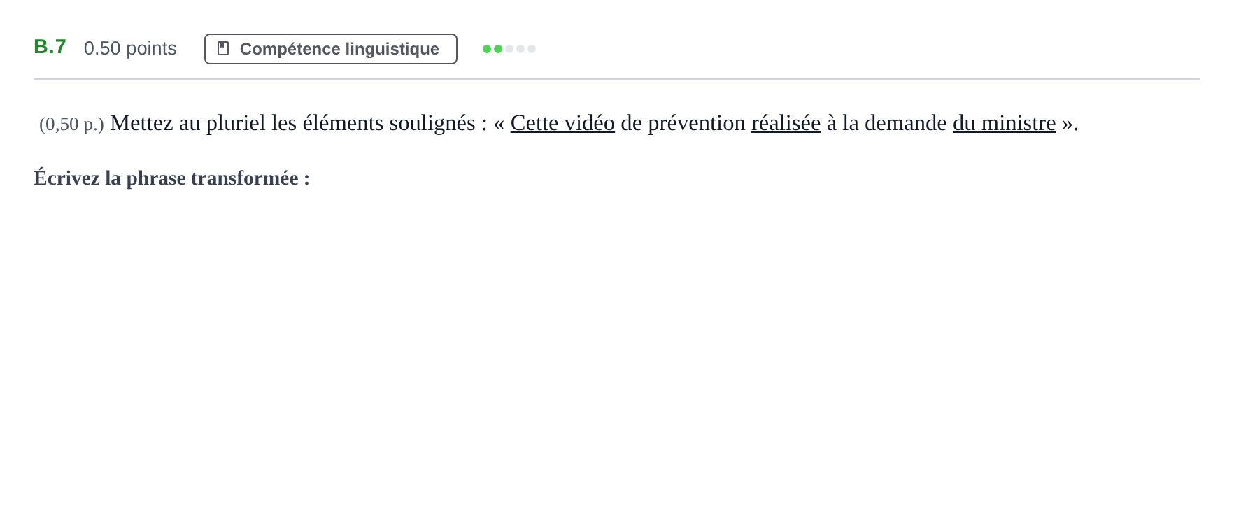 Enunciado: Ejercicio B.7 · Francés PAU Andalucía Ordinaria Titular (Acceso) 2024