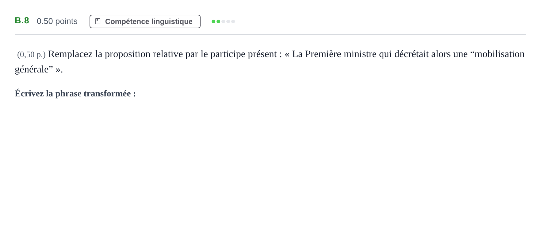 Enunciado: Ejercicio B.8 · Francés PAU Andalucía Ordinaria Titular (Acceso) 2024