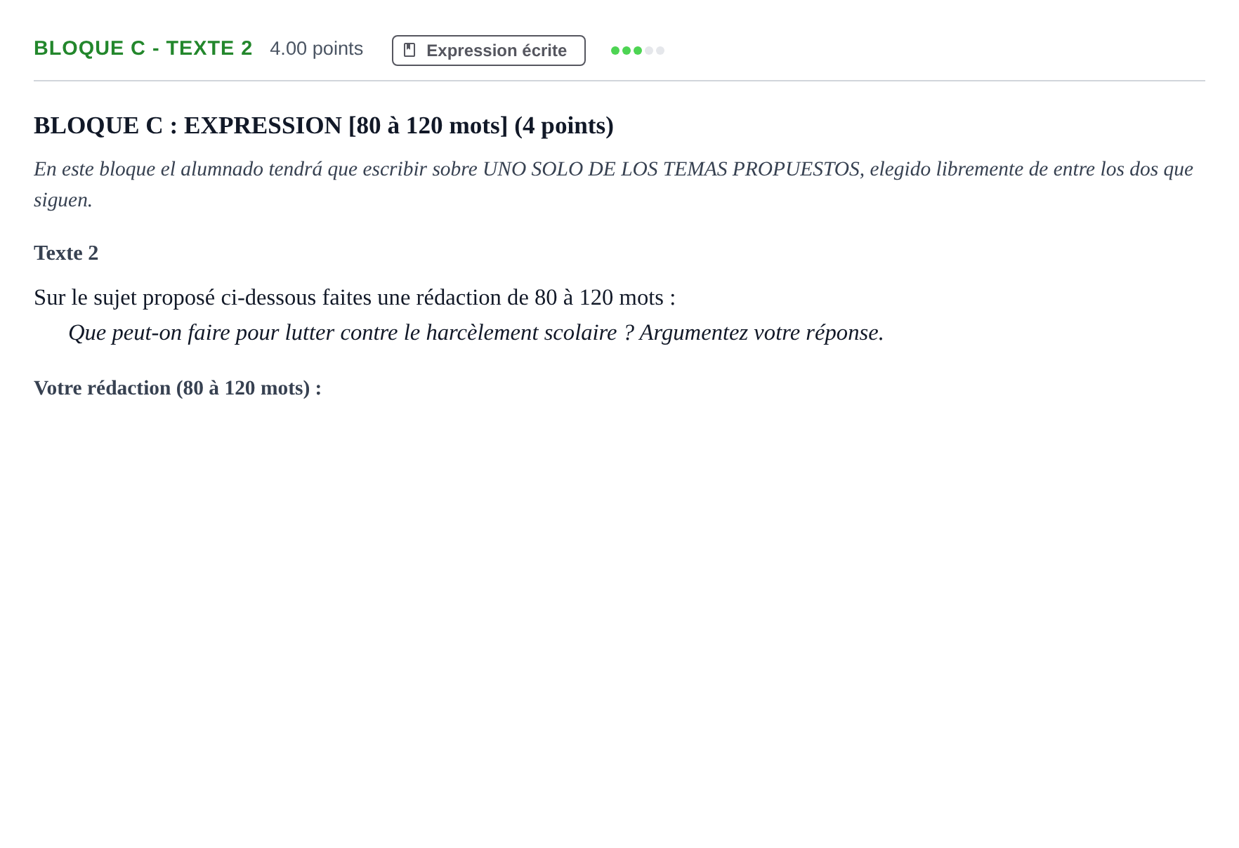 Enunciado: Bloque C - Texte 2 · Francés PAU Andalucía Ordinaria Titular (Acceso) 2024
